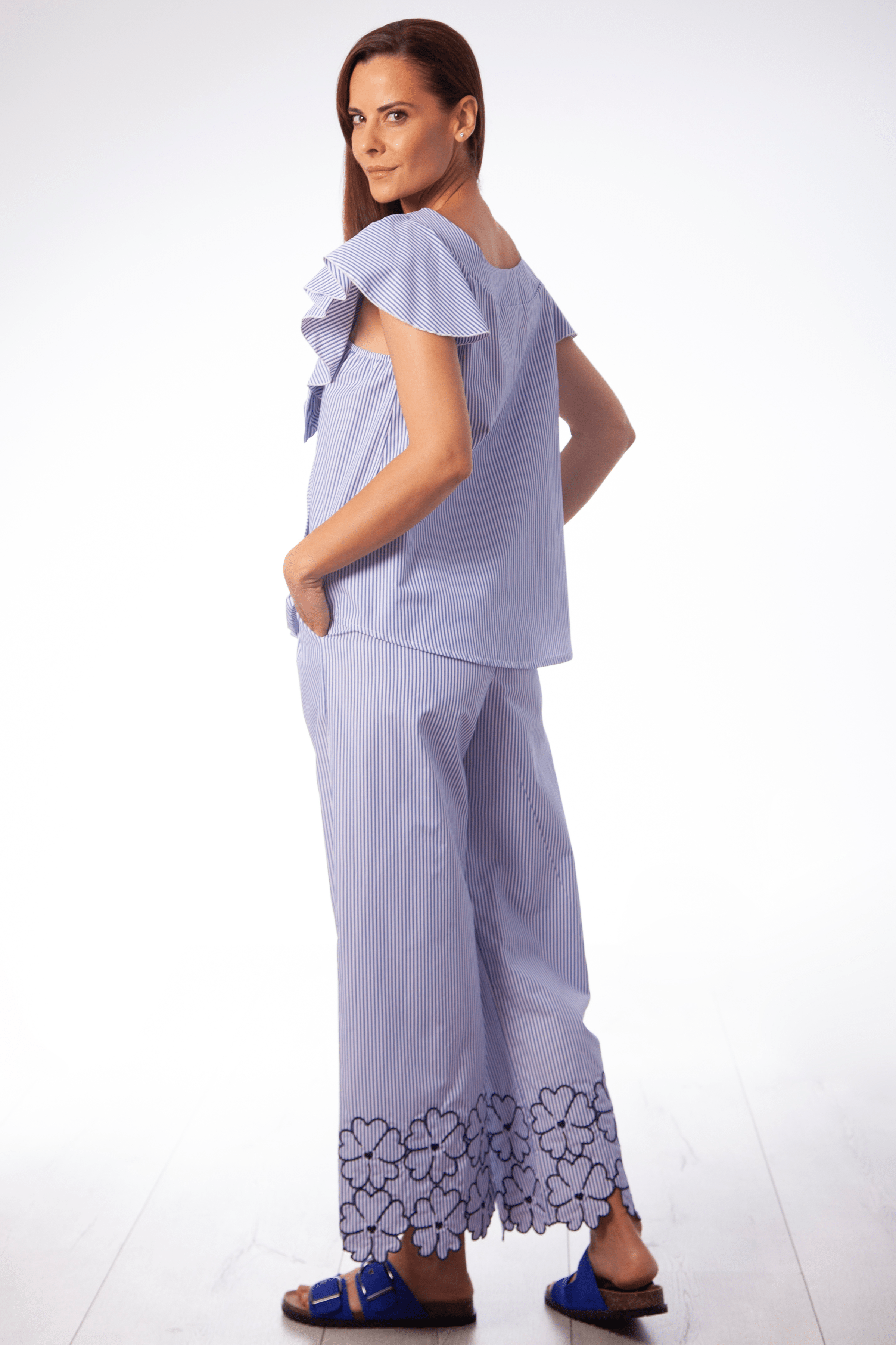 Camisa estampado rayas azul con lazo en el delantero Lolitas&L - lolitasyl.com