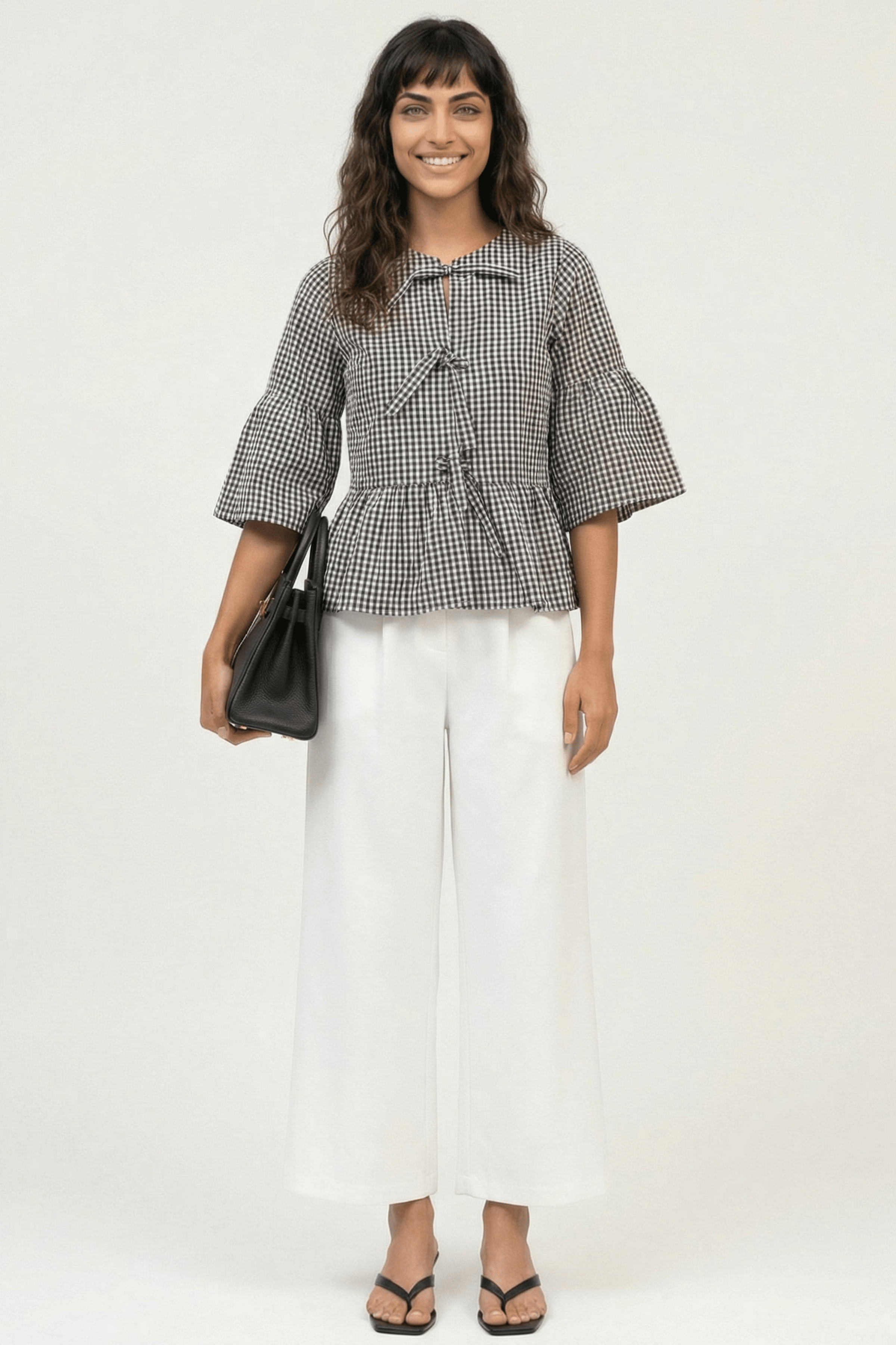 Camisa estampado vichy negra anudada en delantero Lolitas&L - lolitasyl.com