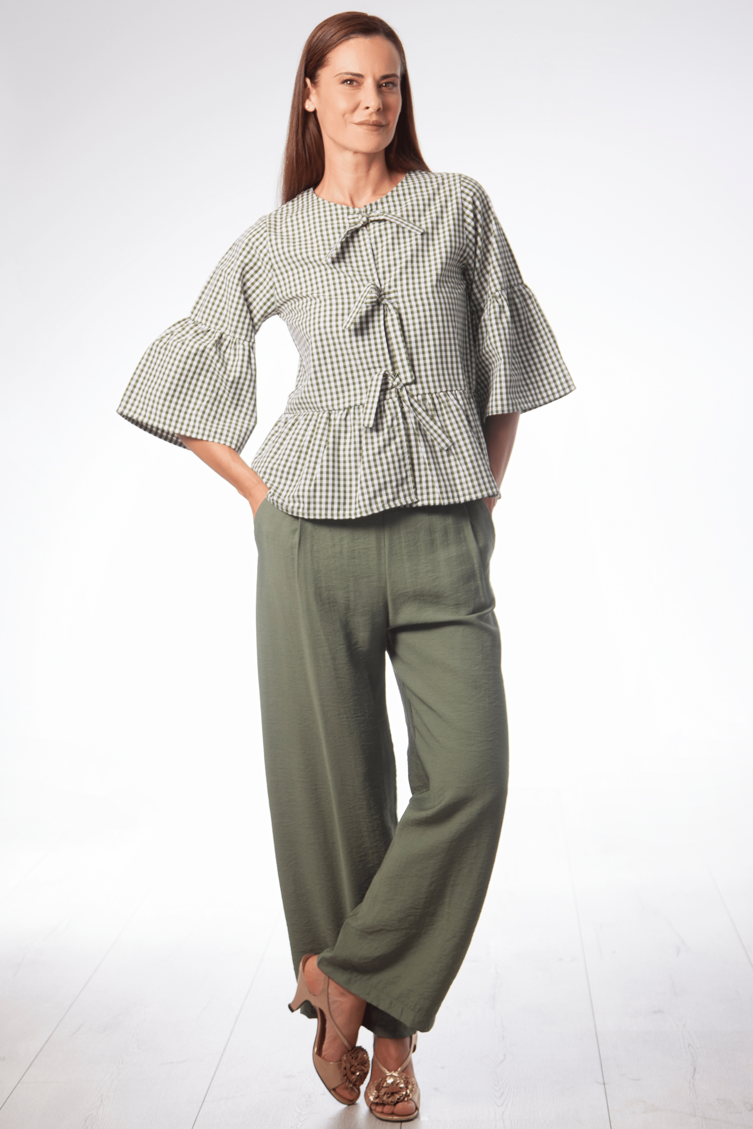 Camisa estampado vichy verde anudada en delantero Lolitas&L - lolitasyl.com