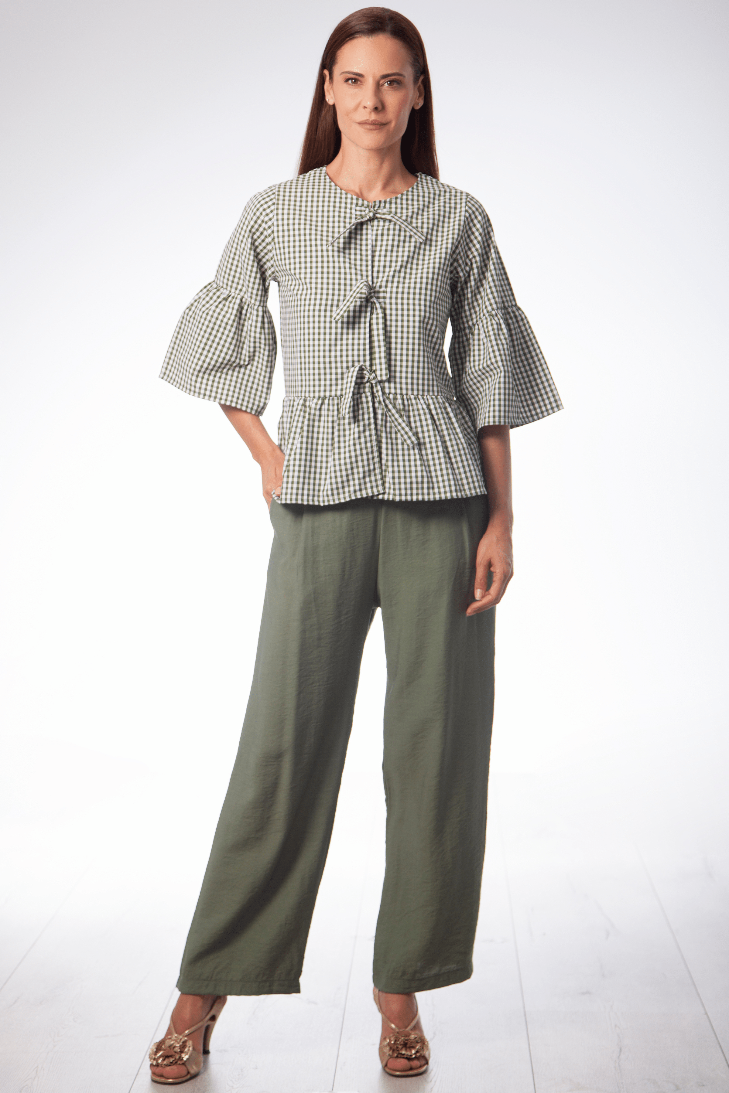 Camisa estampado vichy verde anudada en delantero Lolitas&L - lolitasyl.com