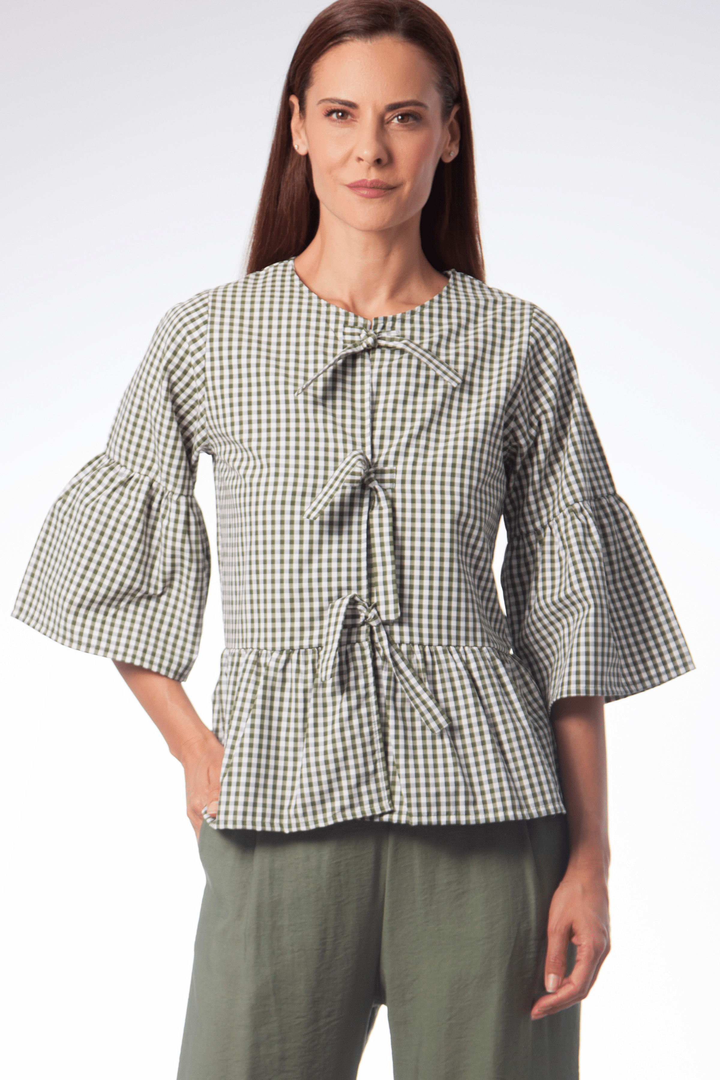 Camisa estampado vichy verde anudada en delantero Lolitas&L - lolitasyl.com