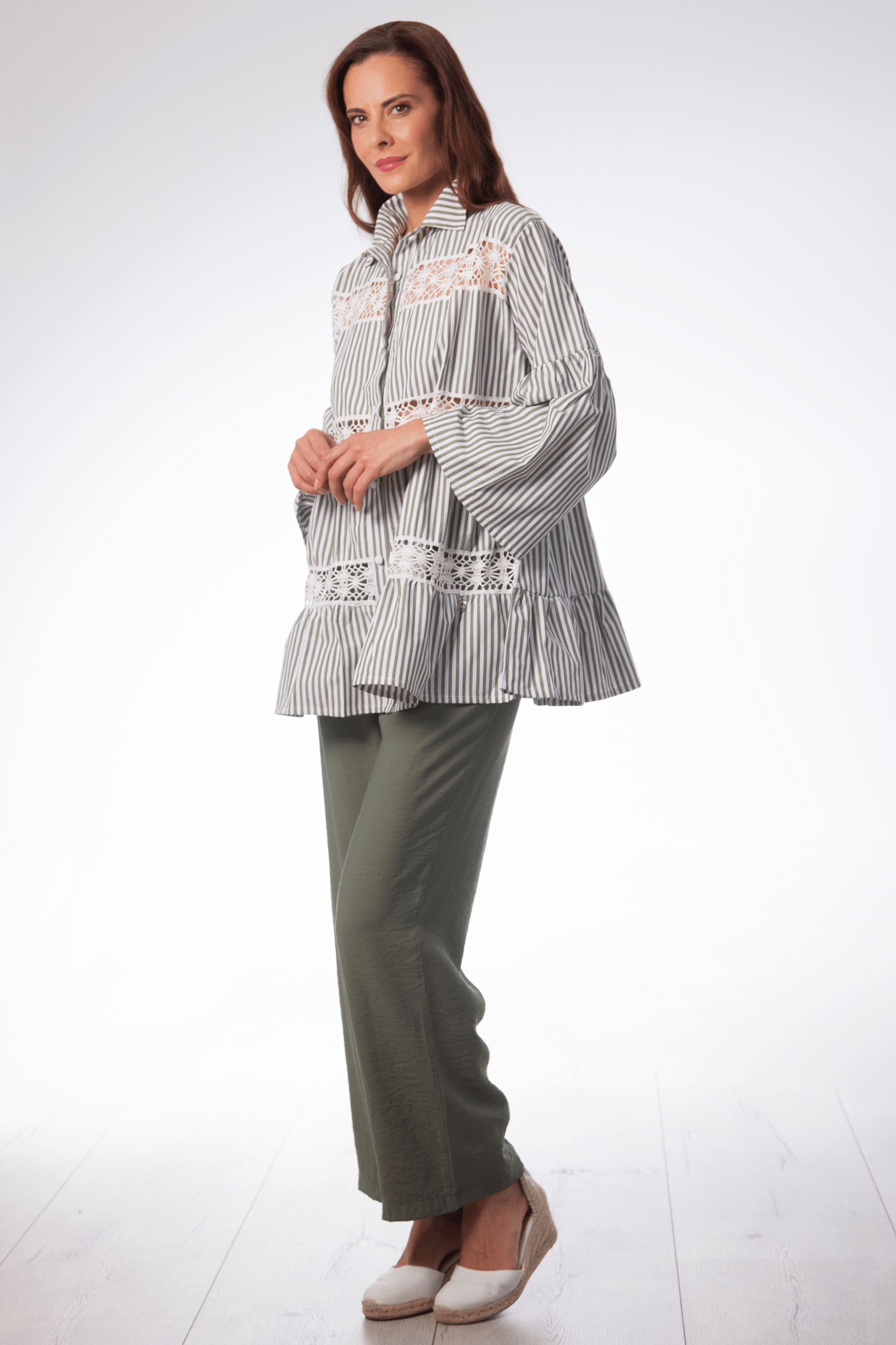 Camisa oversize rayas verde con detalles grogre Lolitas&L - lolitasyl.com