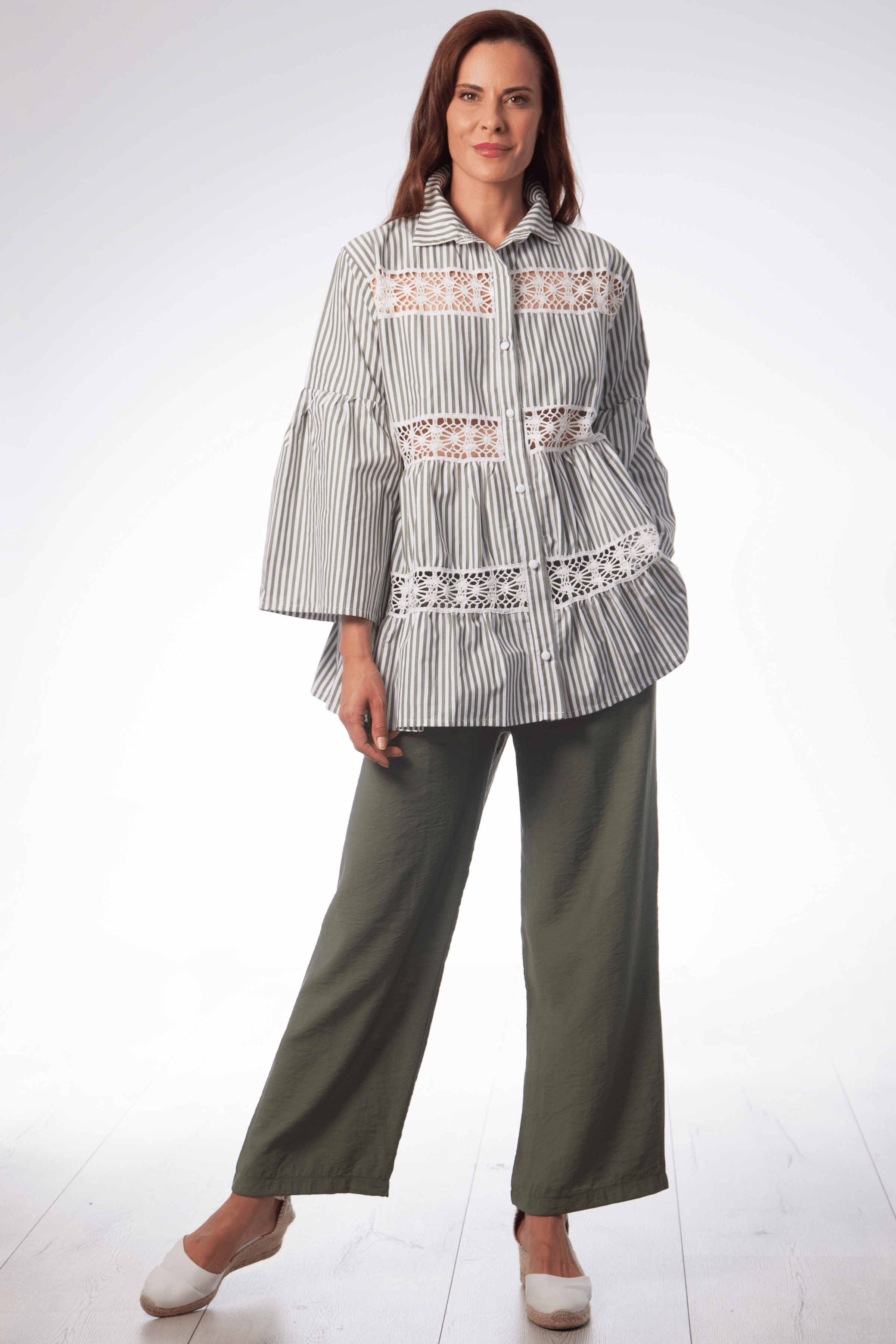 Camisa oversize rayas verde con detalles grogre Lolitas&L - lolitasyl.com