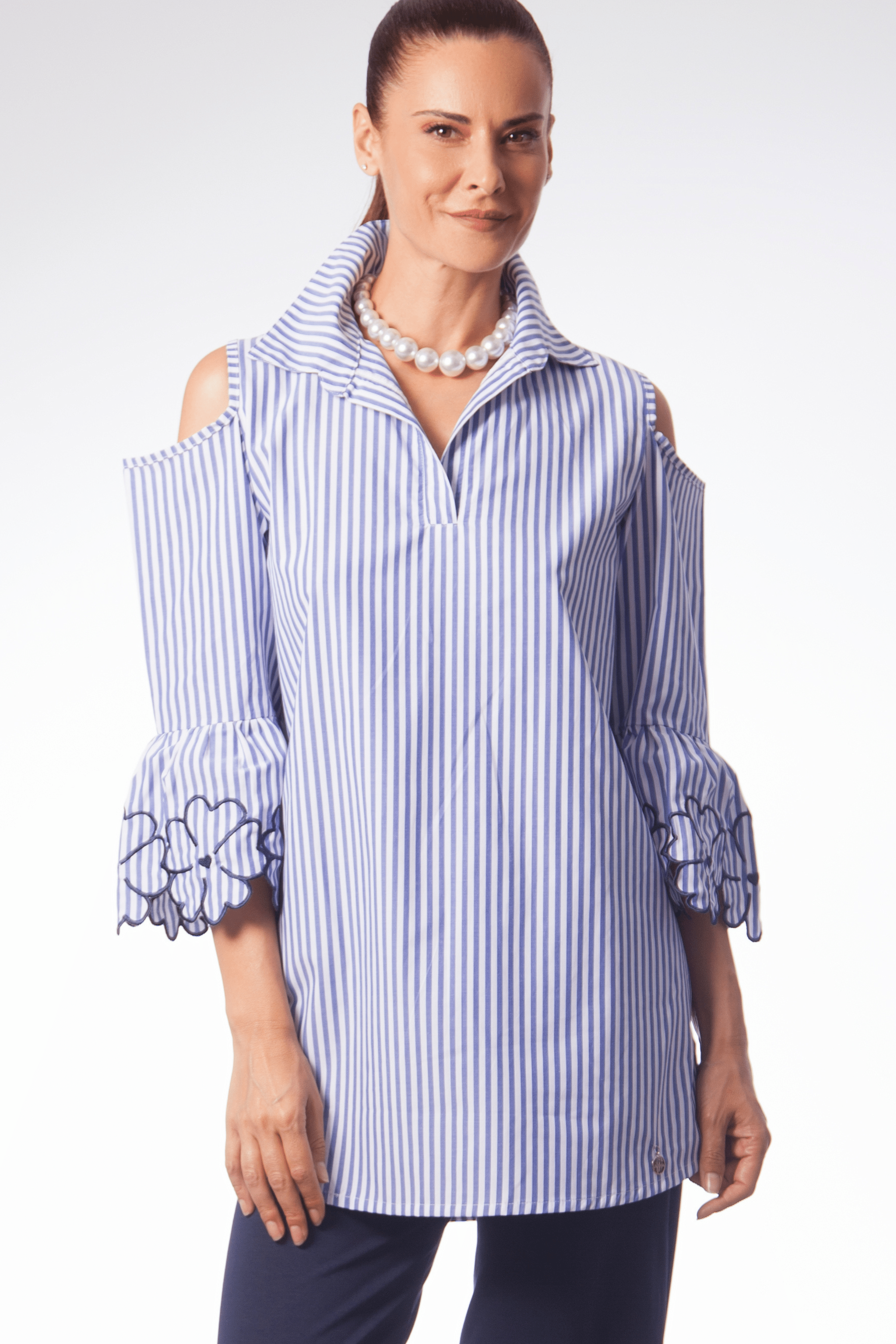 Camisa rayas azul royal manga bordada Lolitas&L - lolitasyl.com