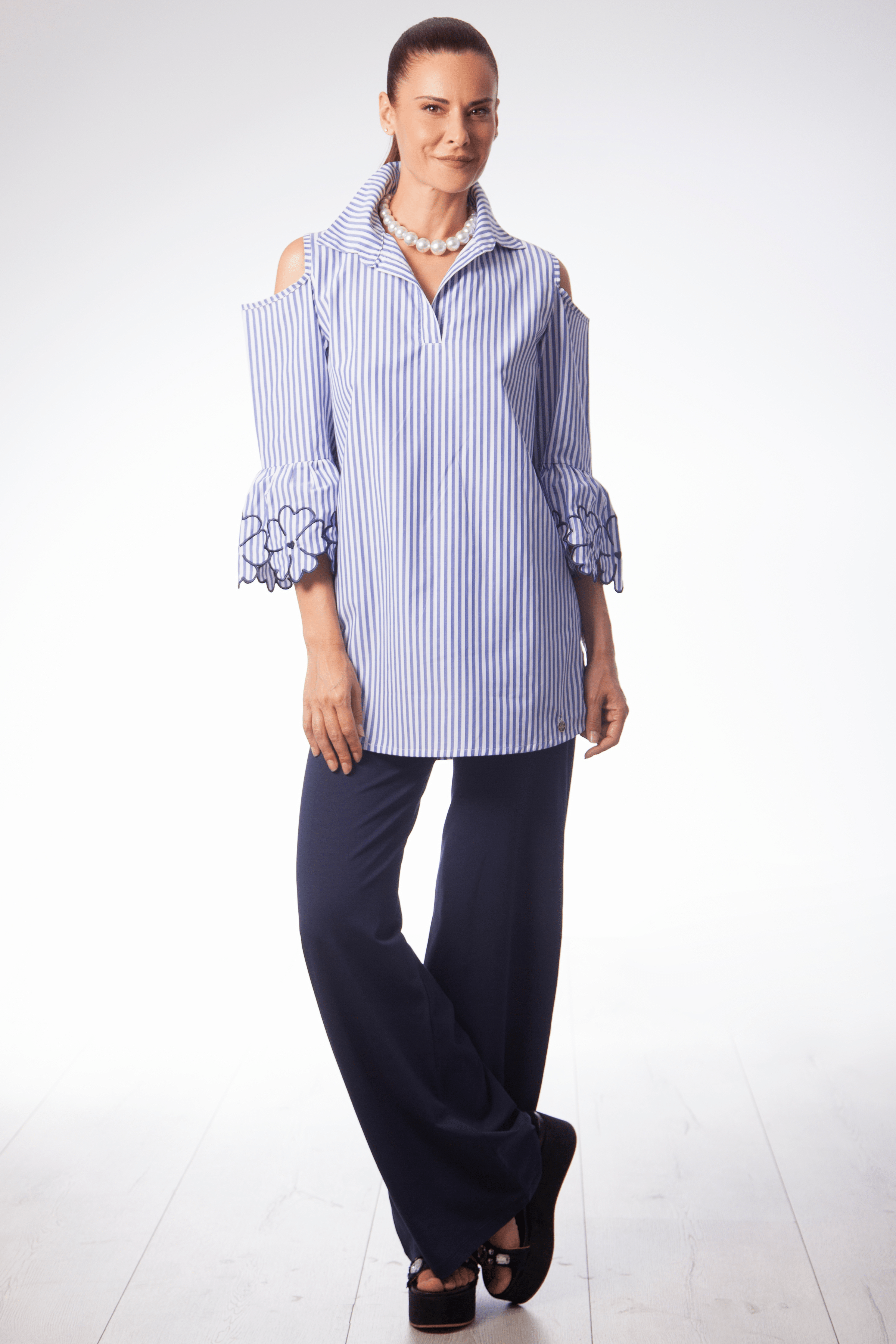 Camisa rayas azul royal manga bordada Lolitas&L - lolitasyl.com