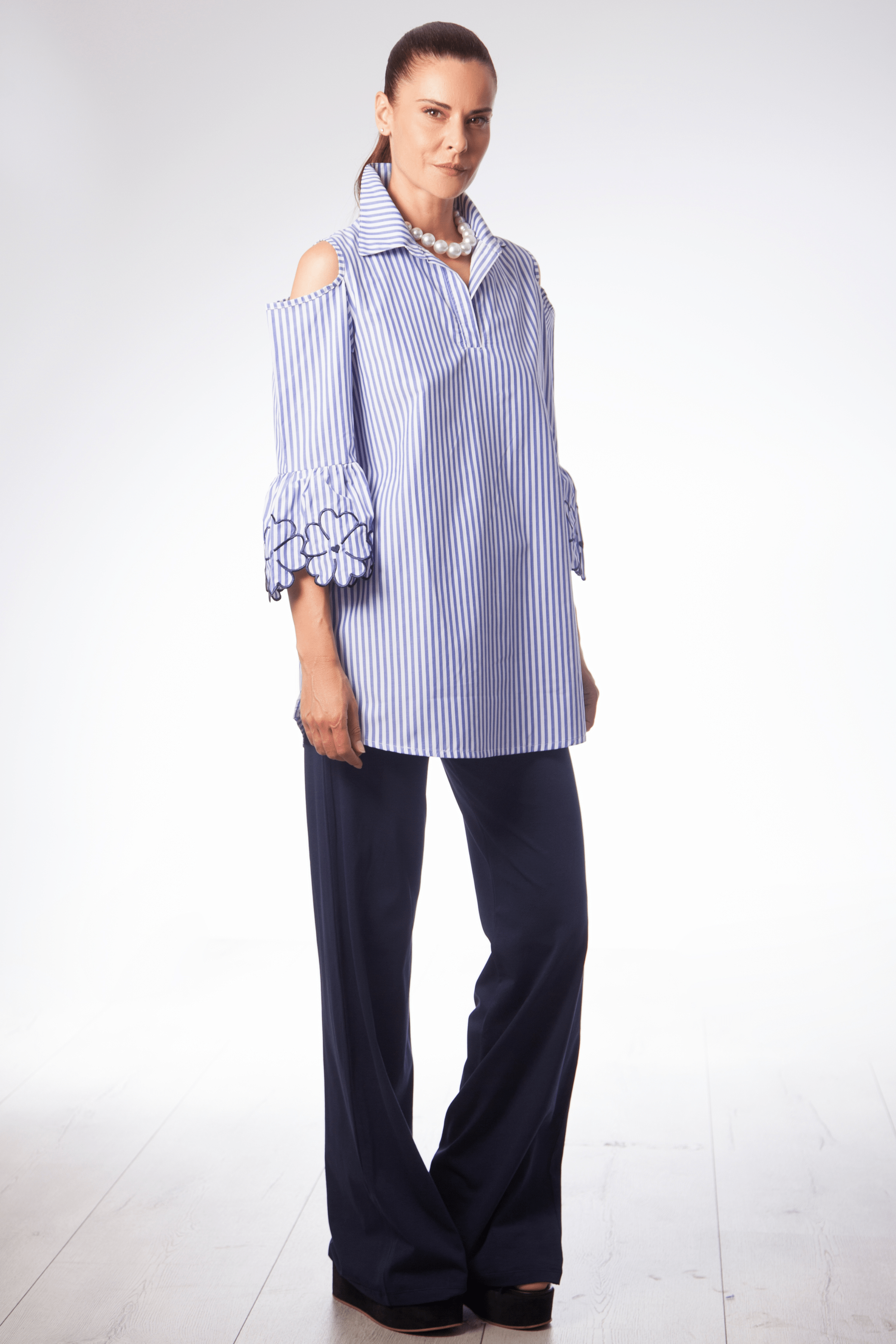 Camisa rayas azul royal manga bordada Lolitas&L - lolitasyl.com