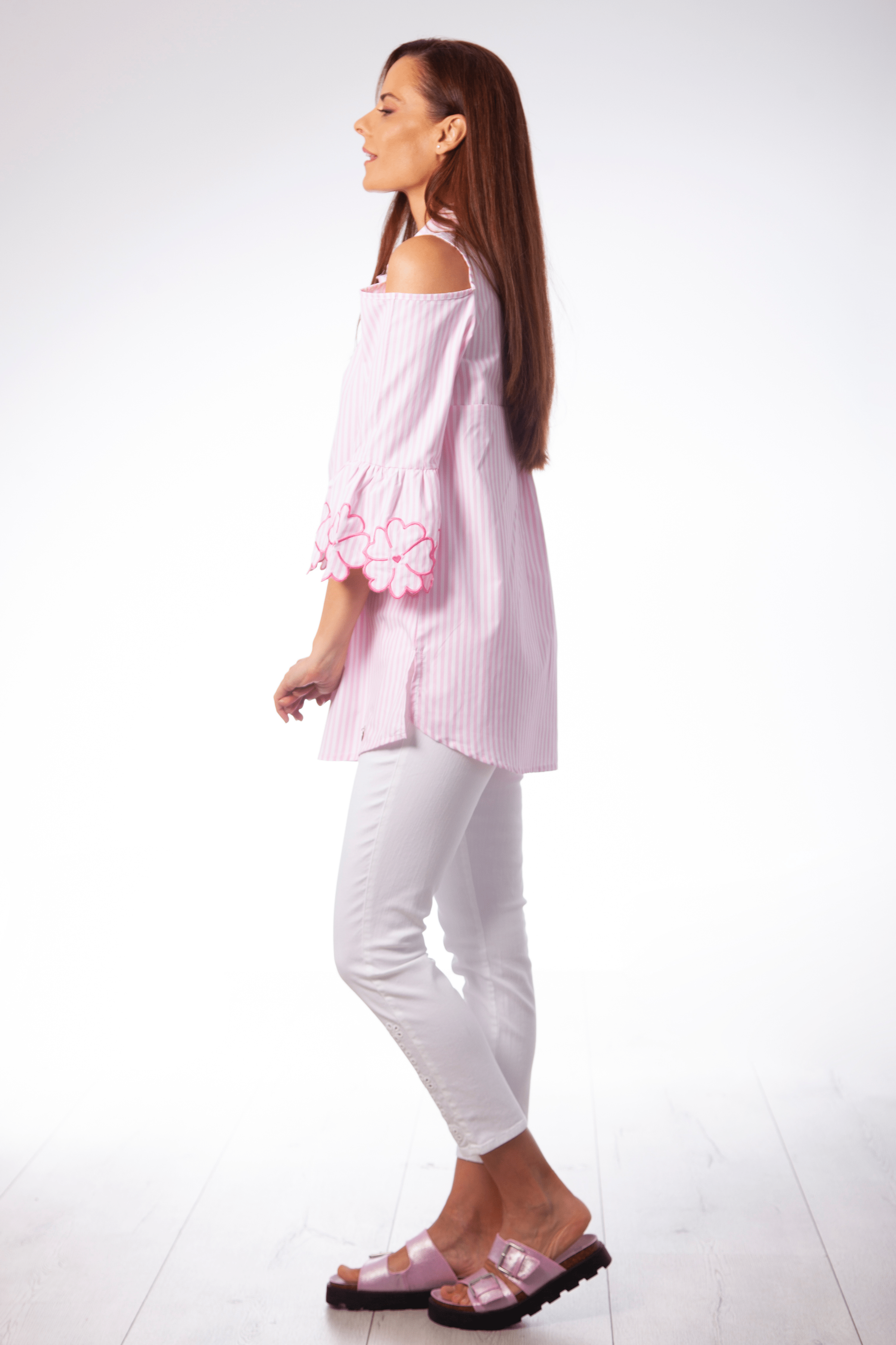 Camisa rayas rosa manga bordada Lolitas&L - lolitasyl.com