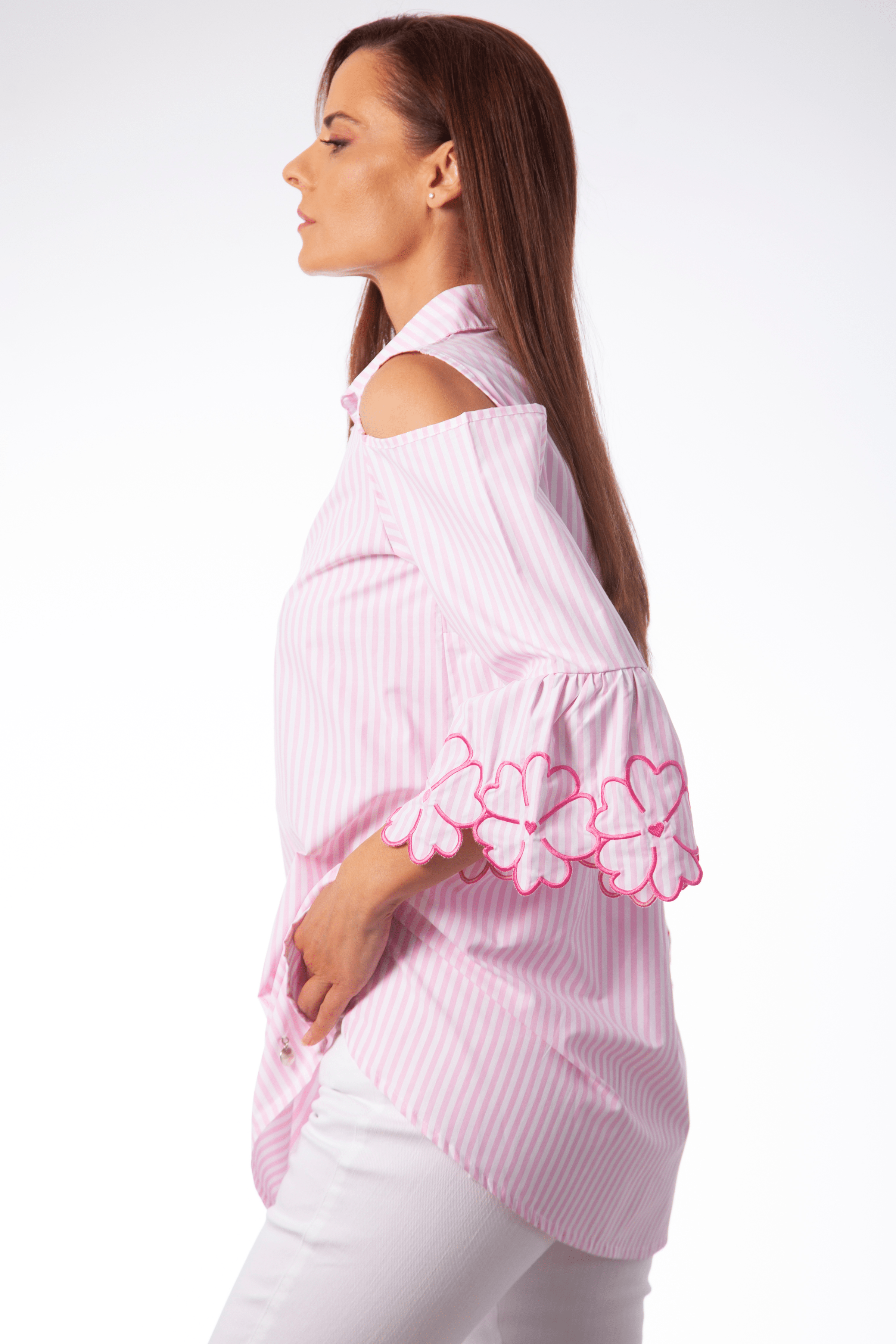 Camisa rayas rosa manga bordada Lolitas&L - lolitasyl.com