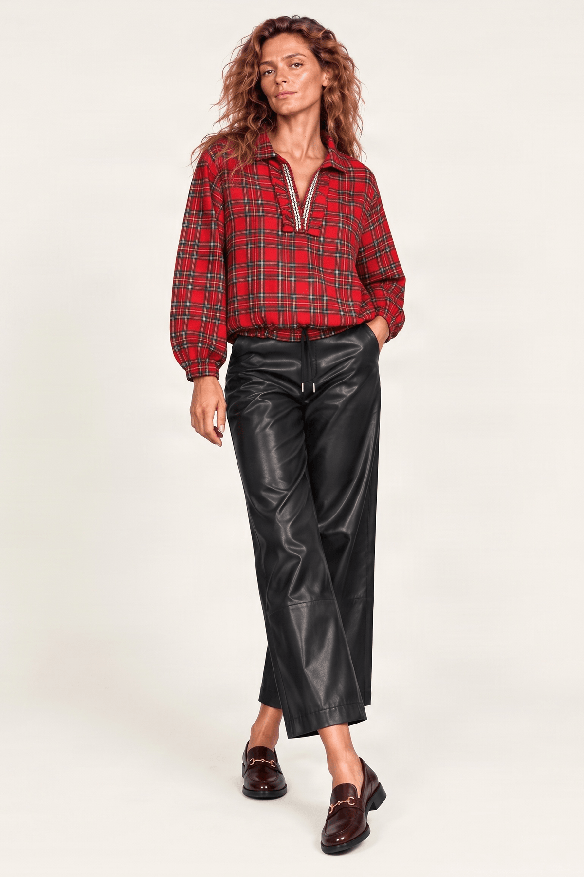 Camisa tartan rojo con strass y cordon Lolitas&L - lolitasyl.com