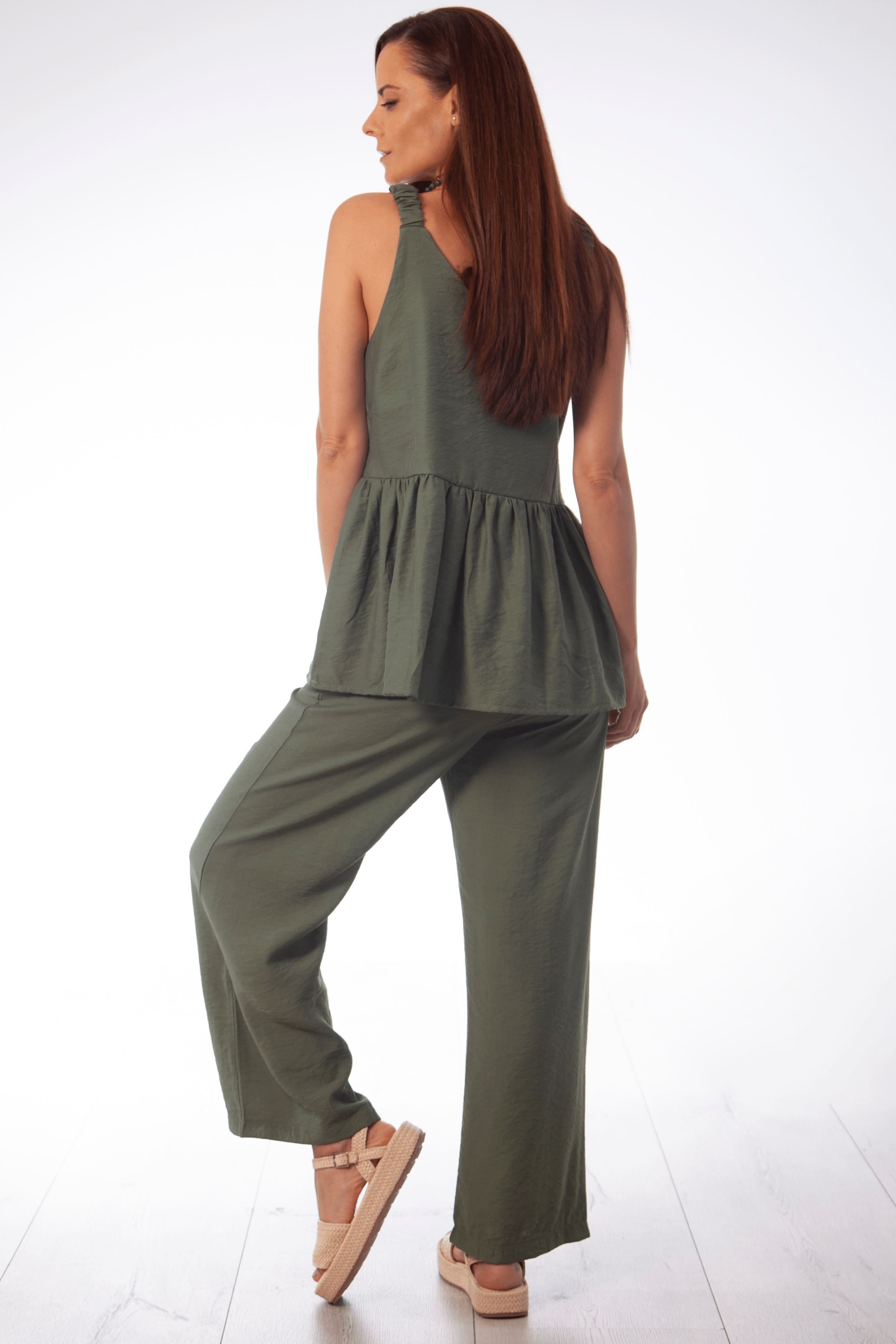 Camisa verde militar tirantes con faldon fruncido Lolitas&L - lolitasyl.com