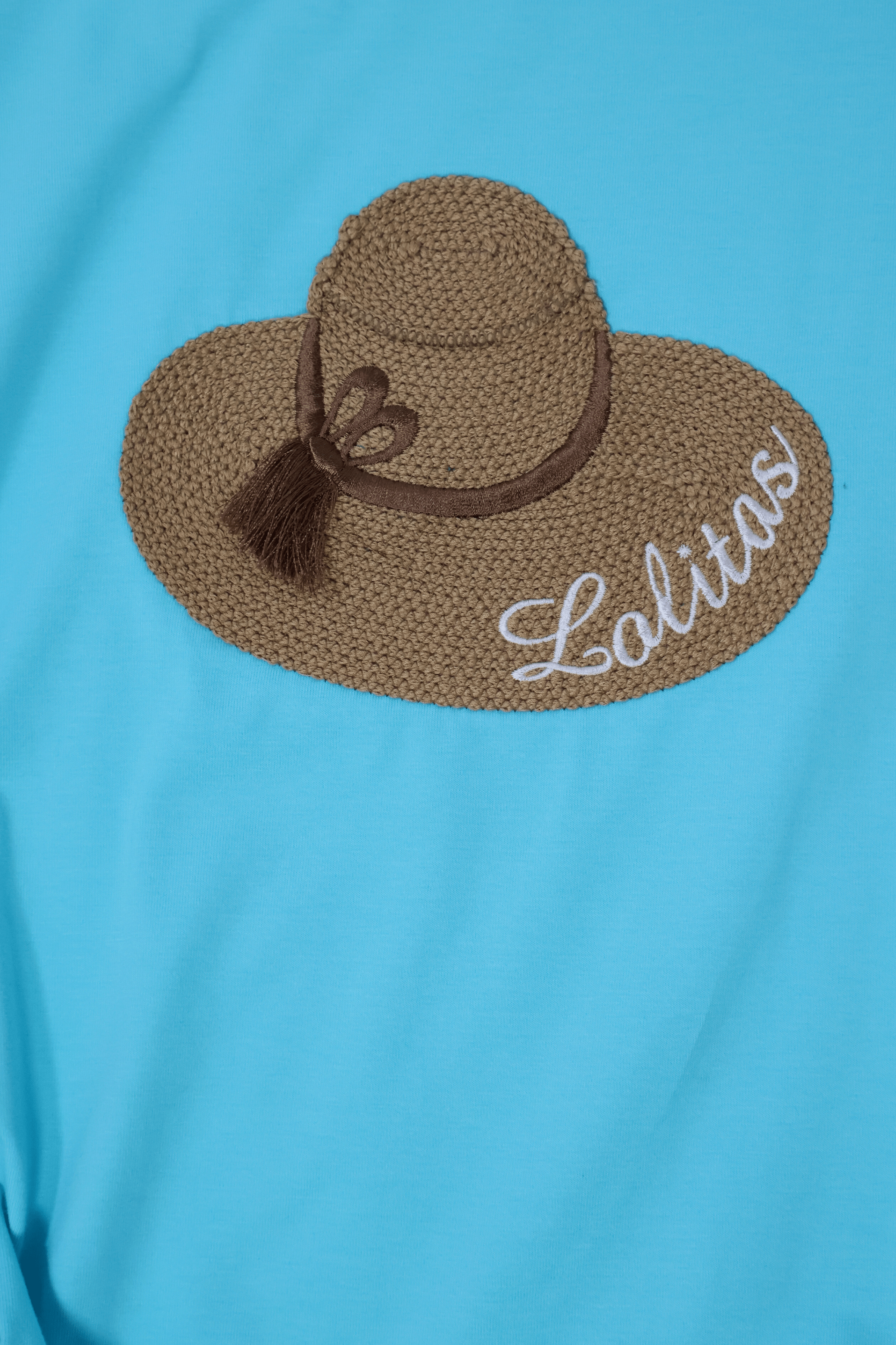 Camiseta azul celeste bordado sombrero anudada en la cintura Lolitas&L - lolitasyl.com