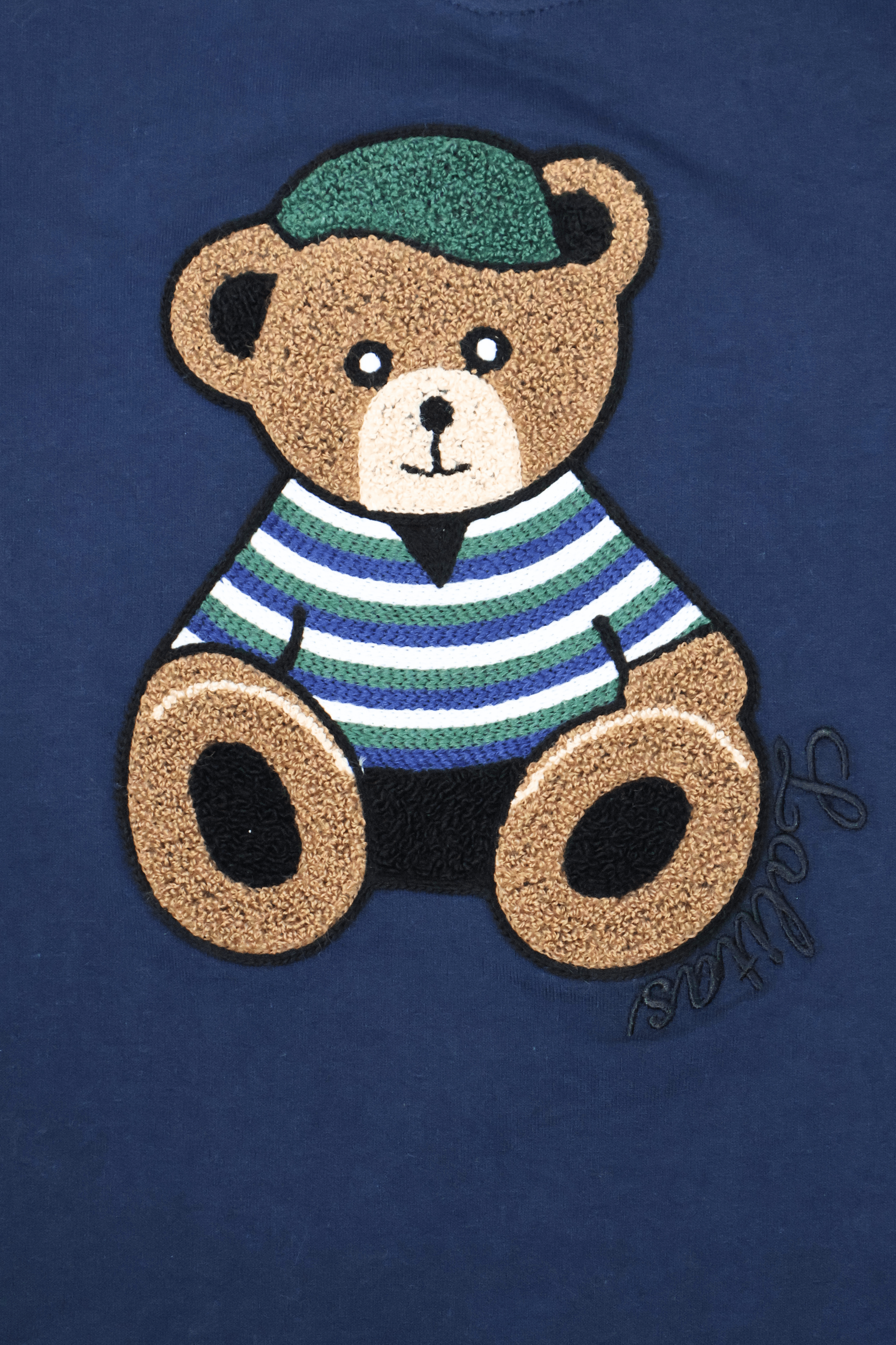 Camiseta azul con cuadro escoces verde y bordado osito Lolitas&L - lolitasyl.com