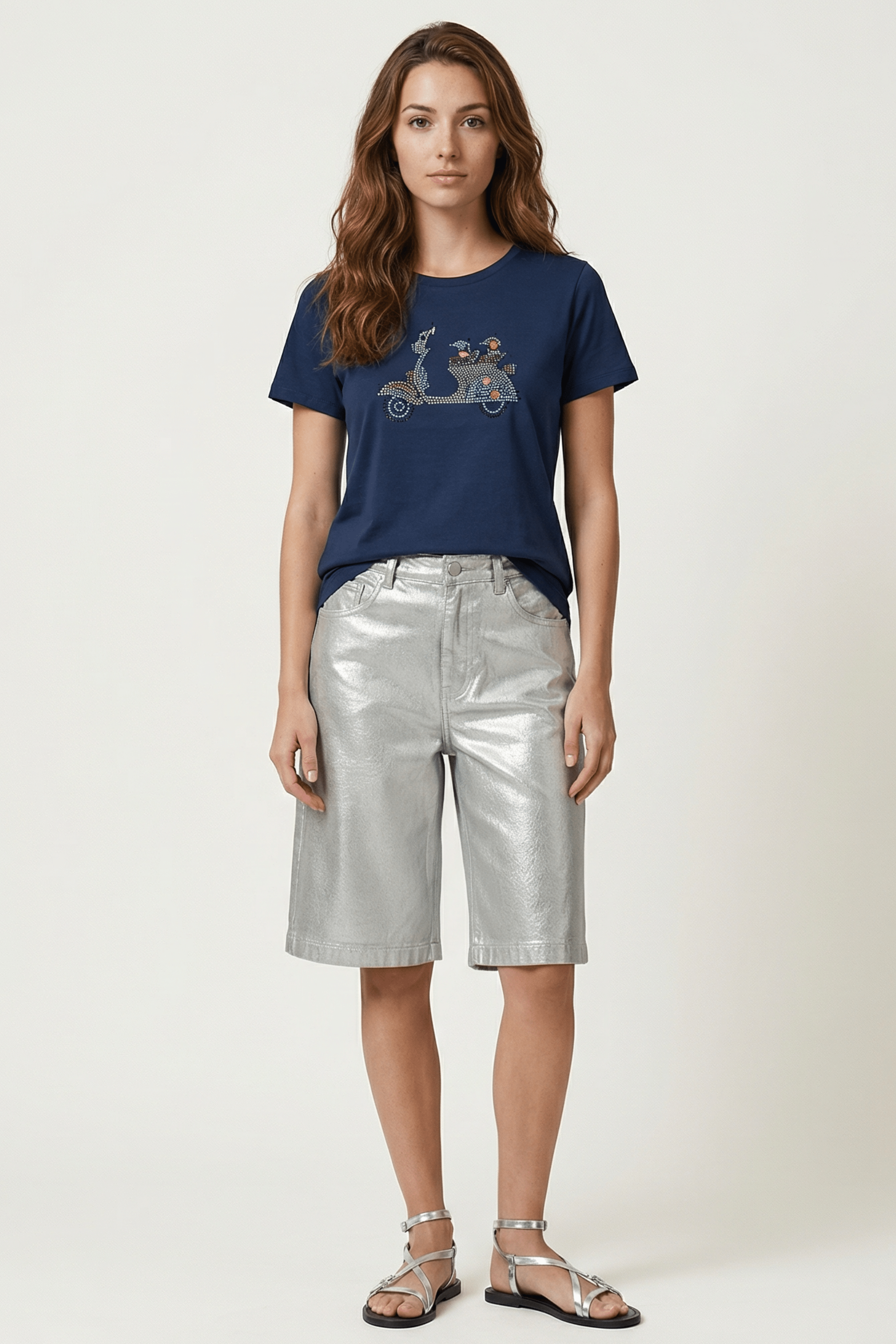 Camiseta azul con strass moto vespa Lolitas&L - lolitasyl.com