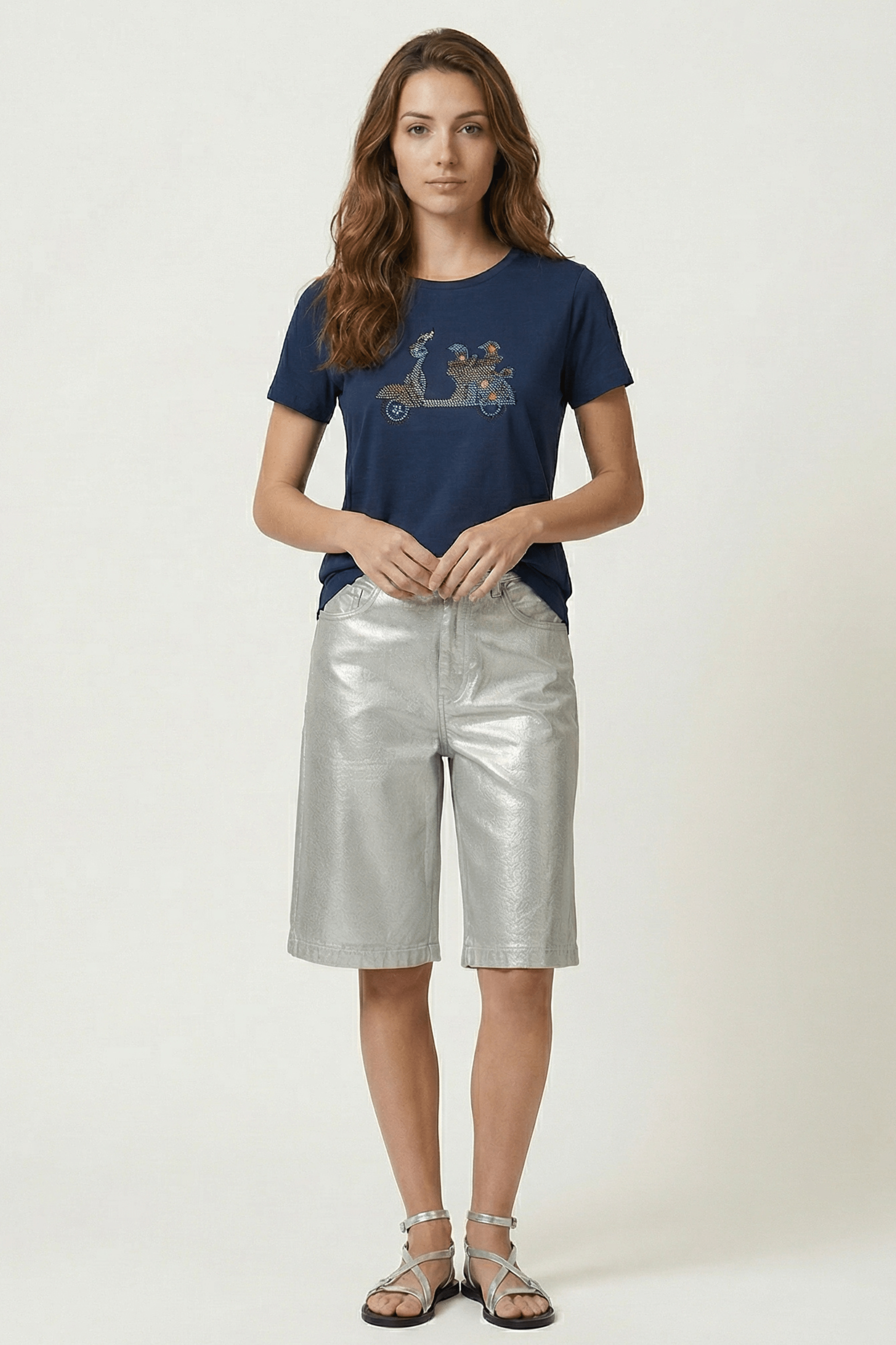 Camiseta azul con strass moto vespa Lolitas&L - lolitasyl.com