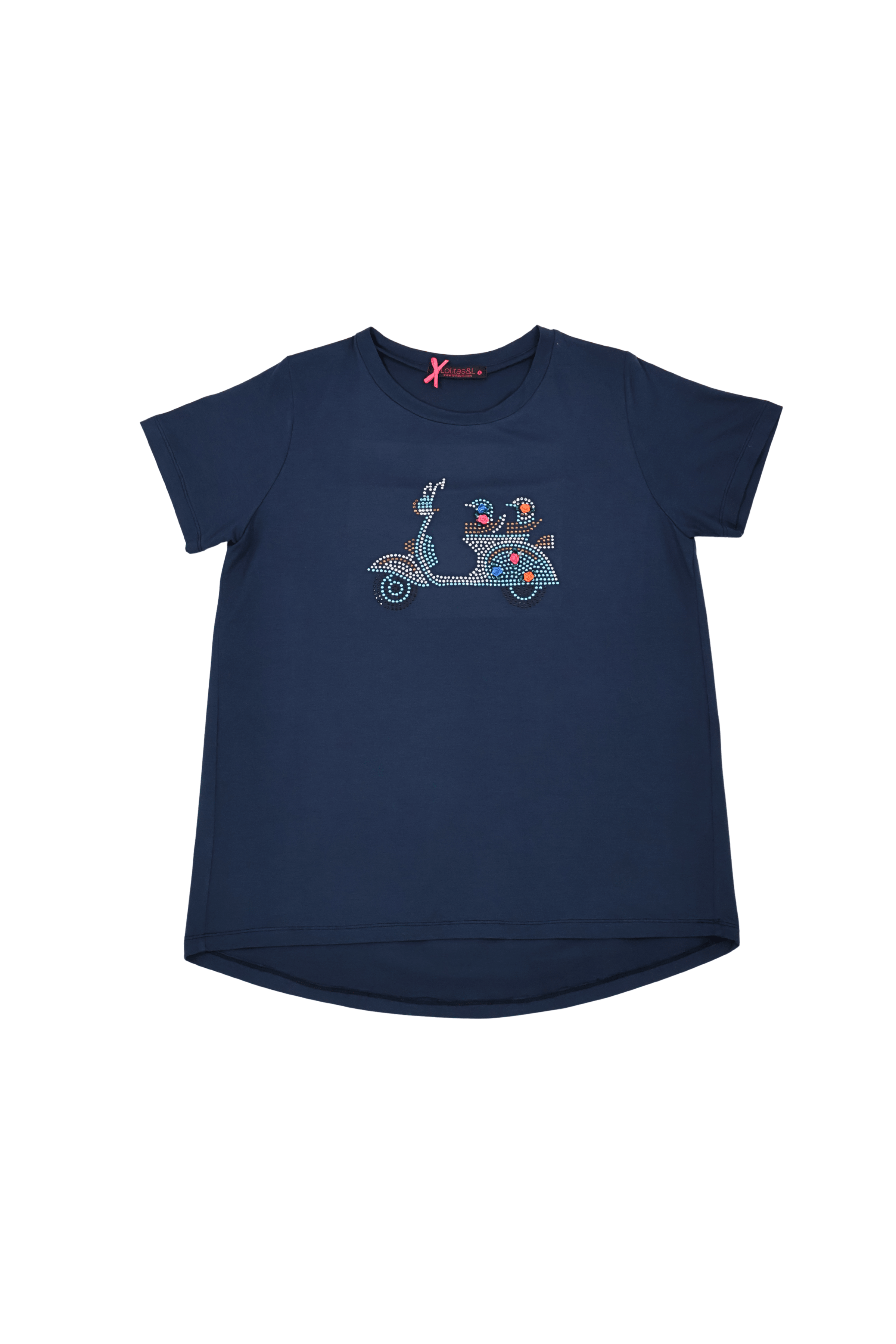 Camiseta azul con strass moto vespa Lolitas&L - lolitasyl.com