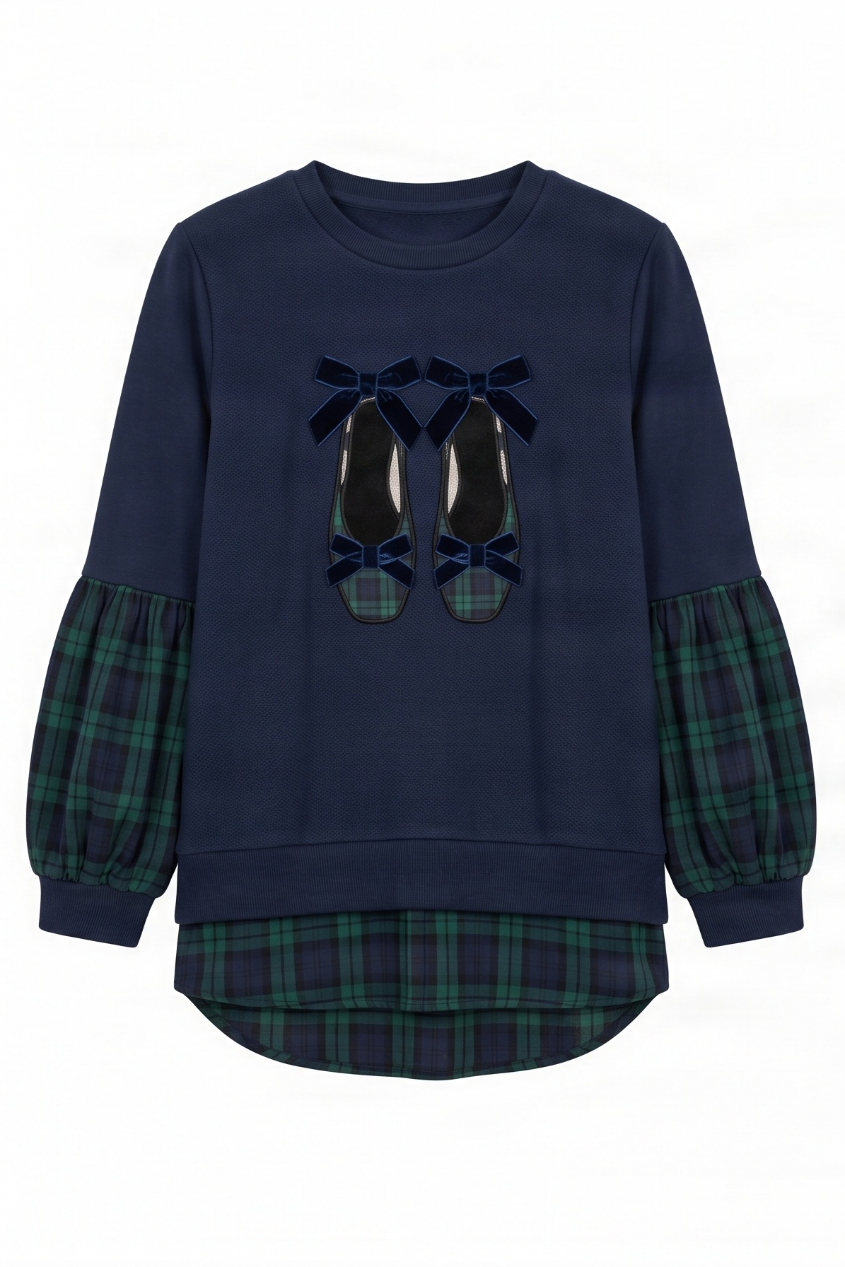 Camiseta azul con cuadro escoces verde bordado zapatillas Lolitas&L