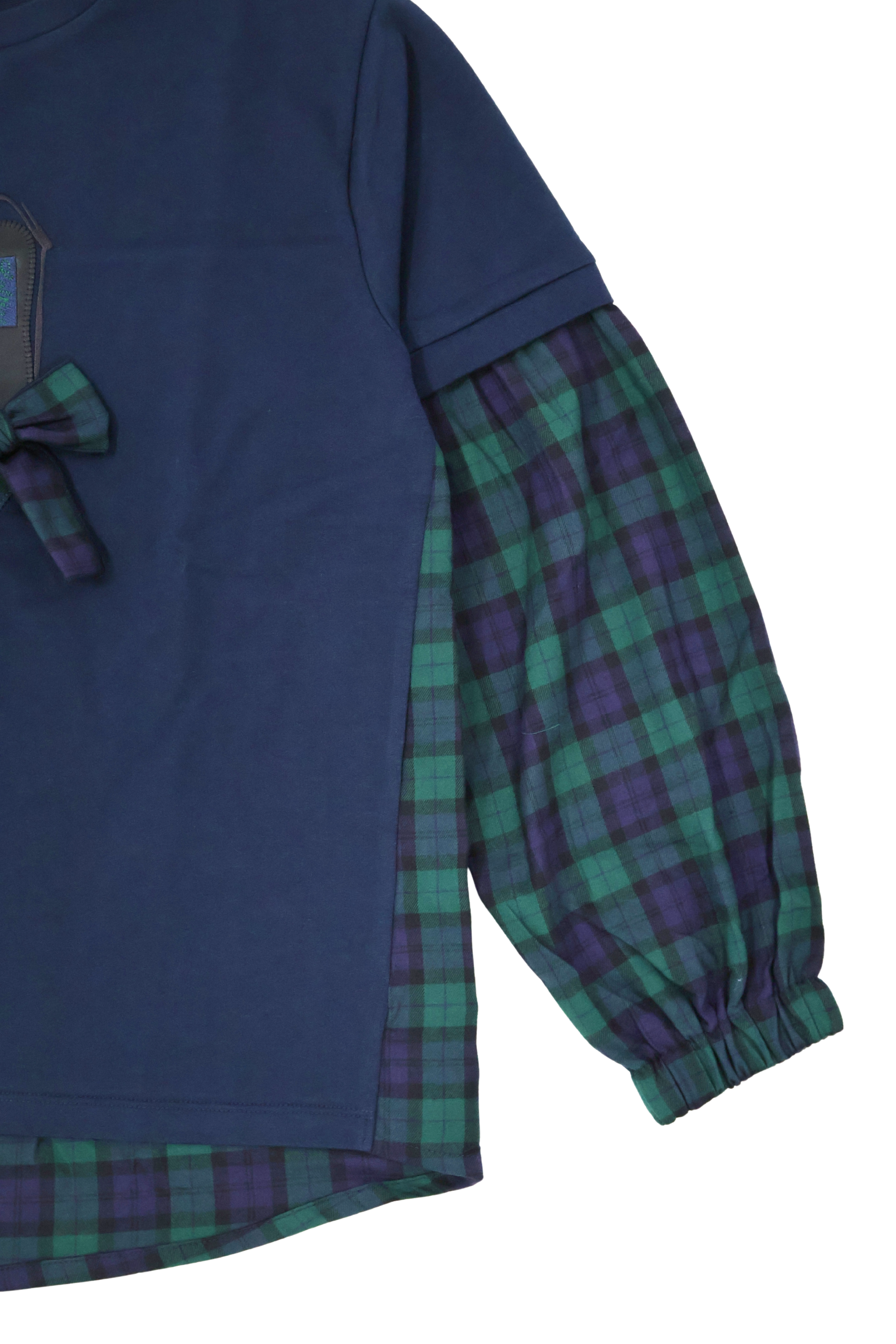 Camiseta azul con cuadro escoces verde bordado zapatillas Lolitas&L