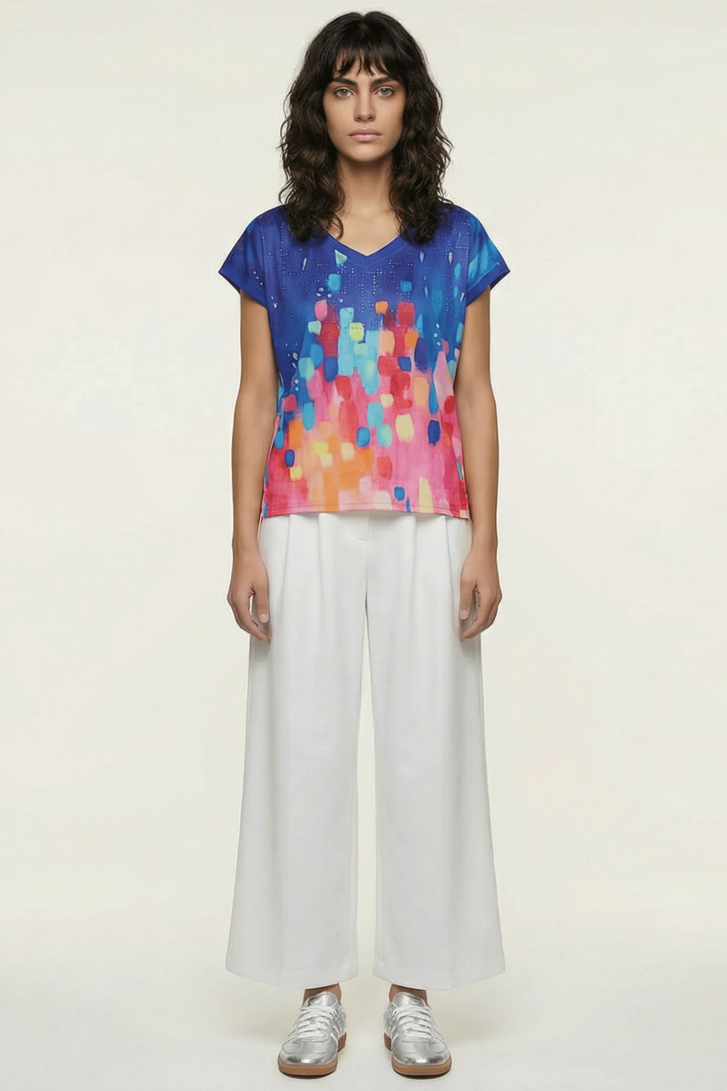 Camiseta azul estampado pintura multicolor con strass Lolitas&L - lolitasyl.com