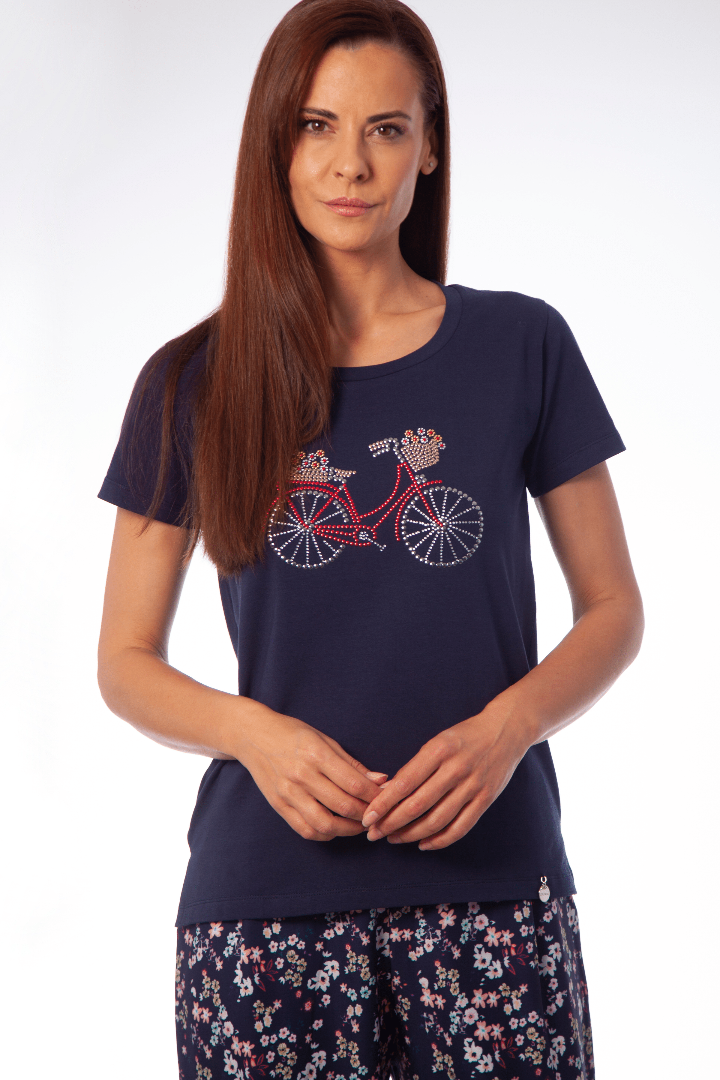 Camiseta azul marino con bicicleta bordada Lolitas&L - lolitasyl.com