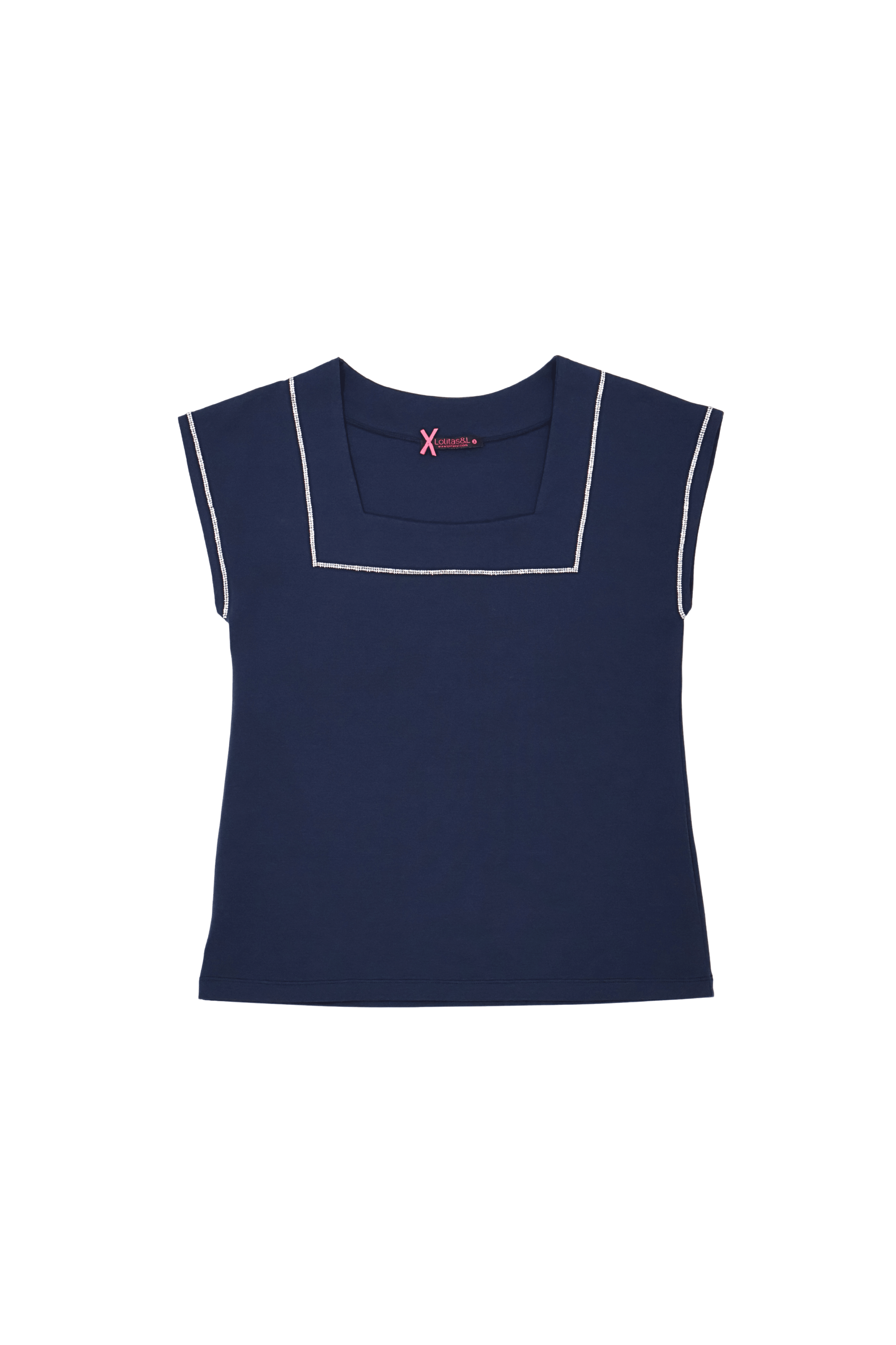 Camiseta azul marino con escote cuatrado y lourex Lolitas&L - lolitasyl.com