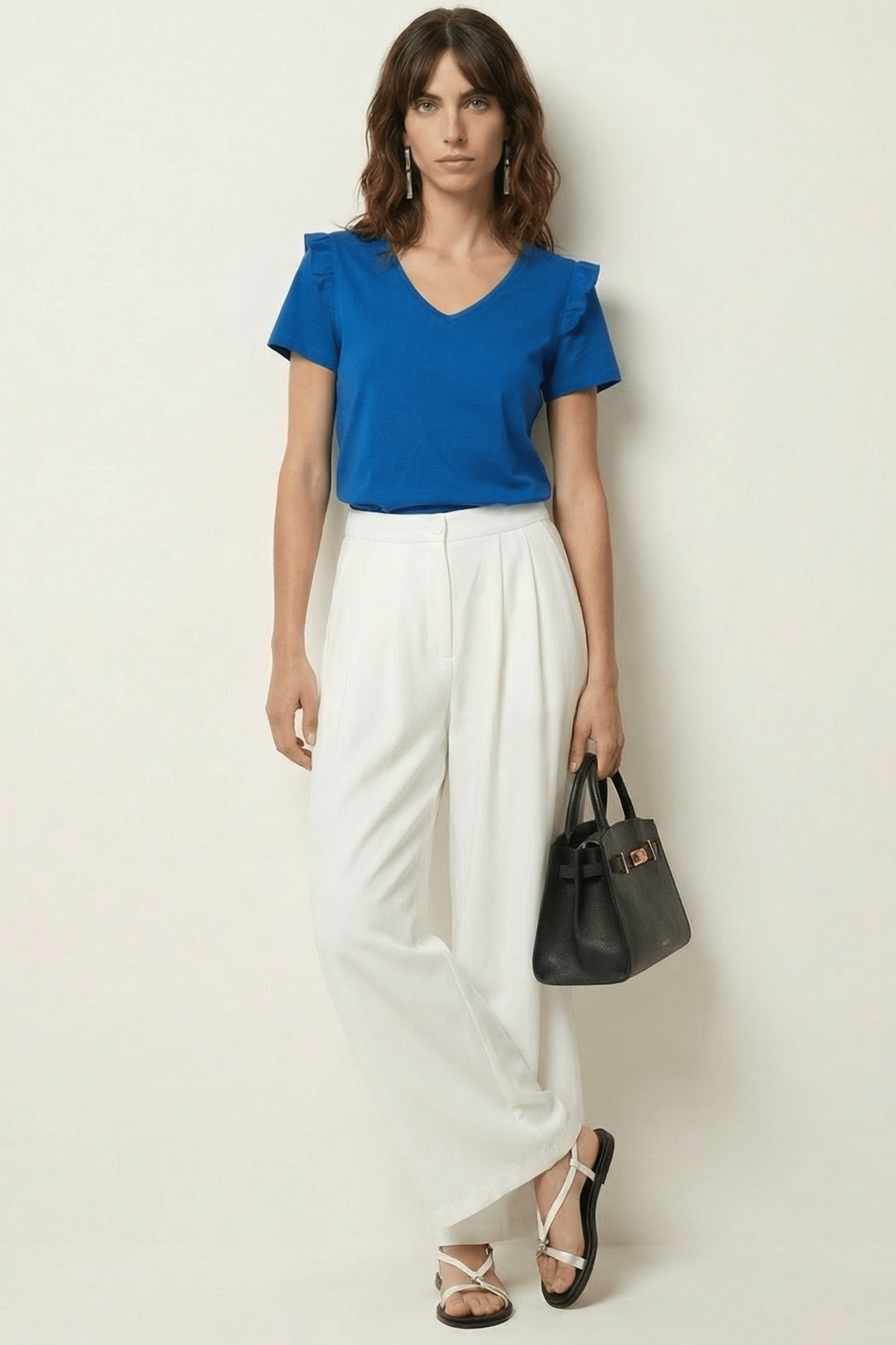 Camiseta azul royal con volante en hombros Lolitas&L - lolitasyl.com