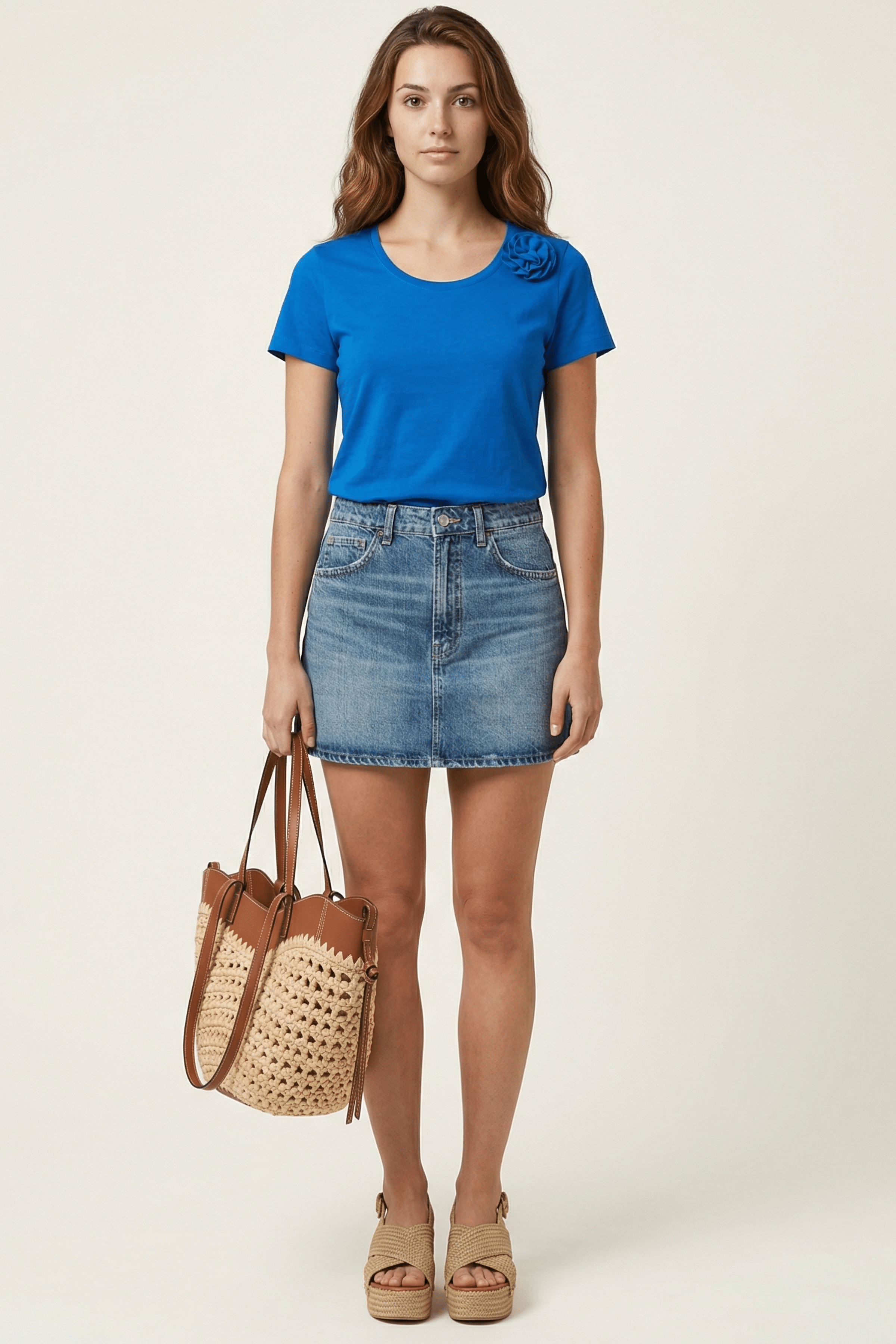 Camiseta azul royal escote redondo con flor Lolitas&L - lolitasyl.com