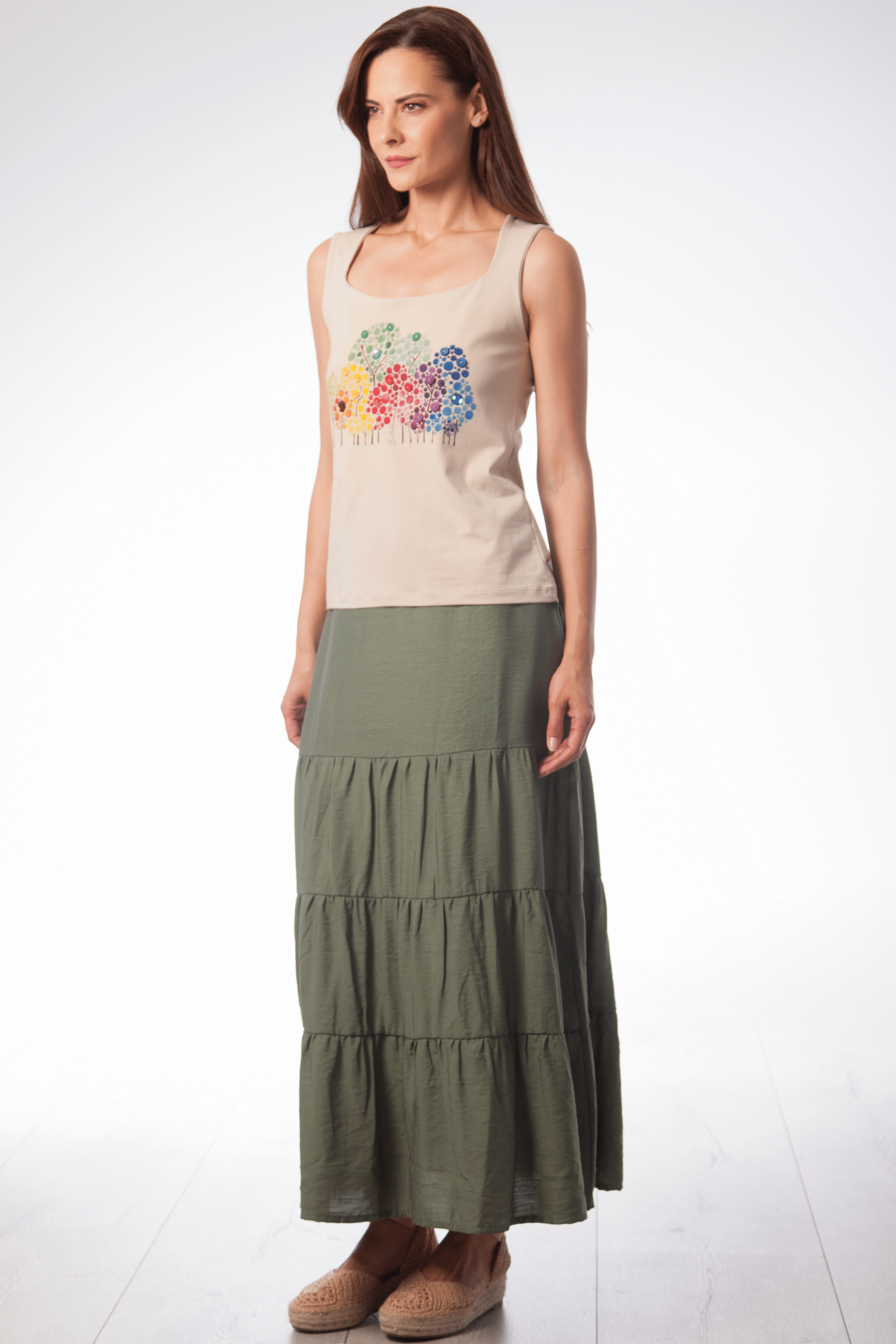 Camiseta beige tirantes con arboles de strass multicolor Lolitas&L - lolitasyl.com