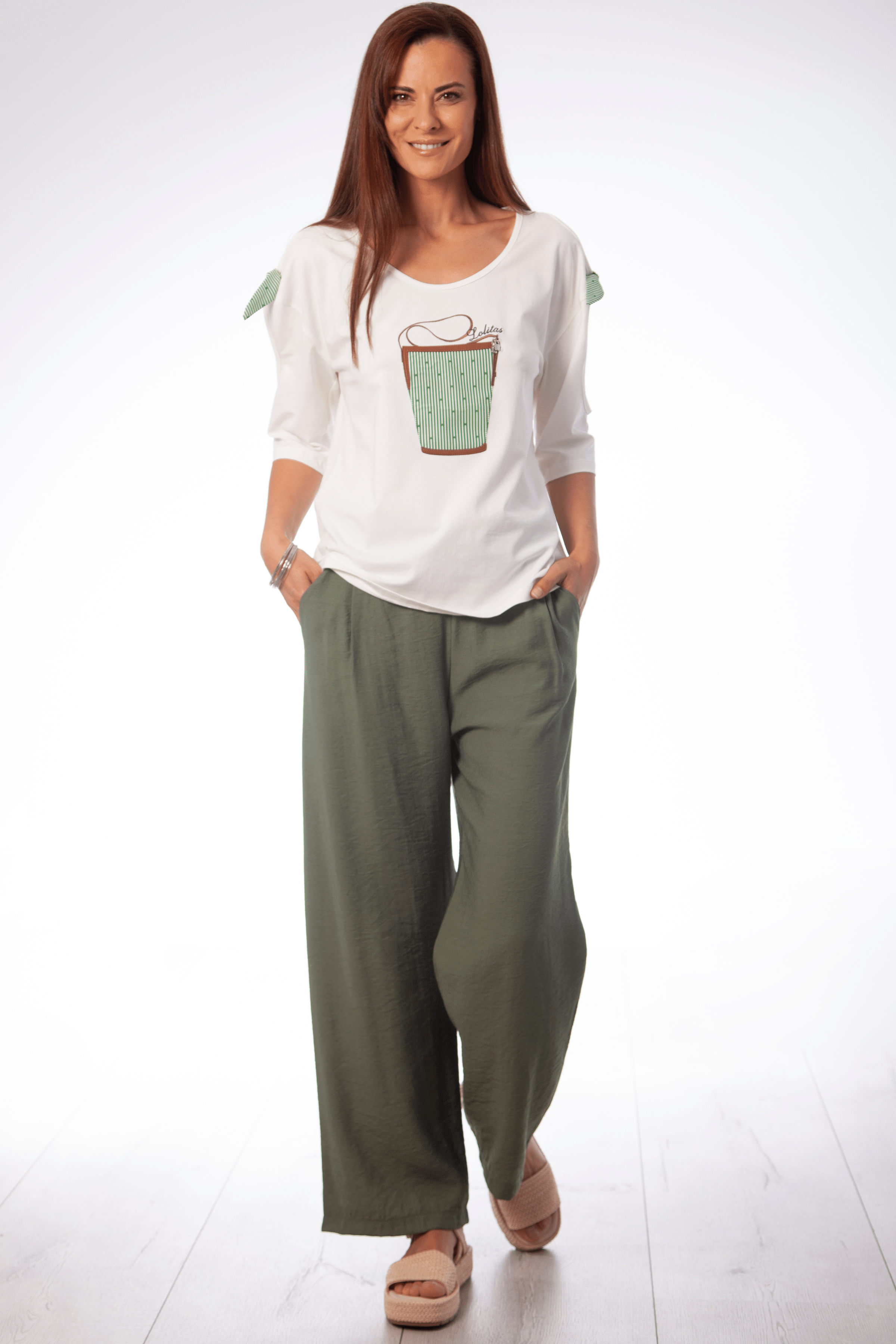 Camiseta blanca bolso mil rayas con hombros descubiertos Lolitas&L - lolitasyl.com