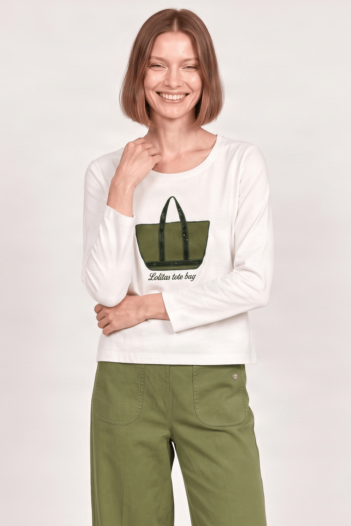 Camiseta blanca bordado bolsito verde manga larga Lolitas&L - lolitasyl.com