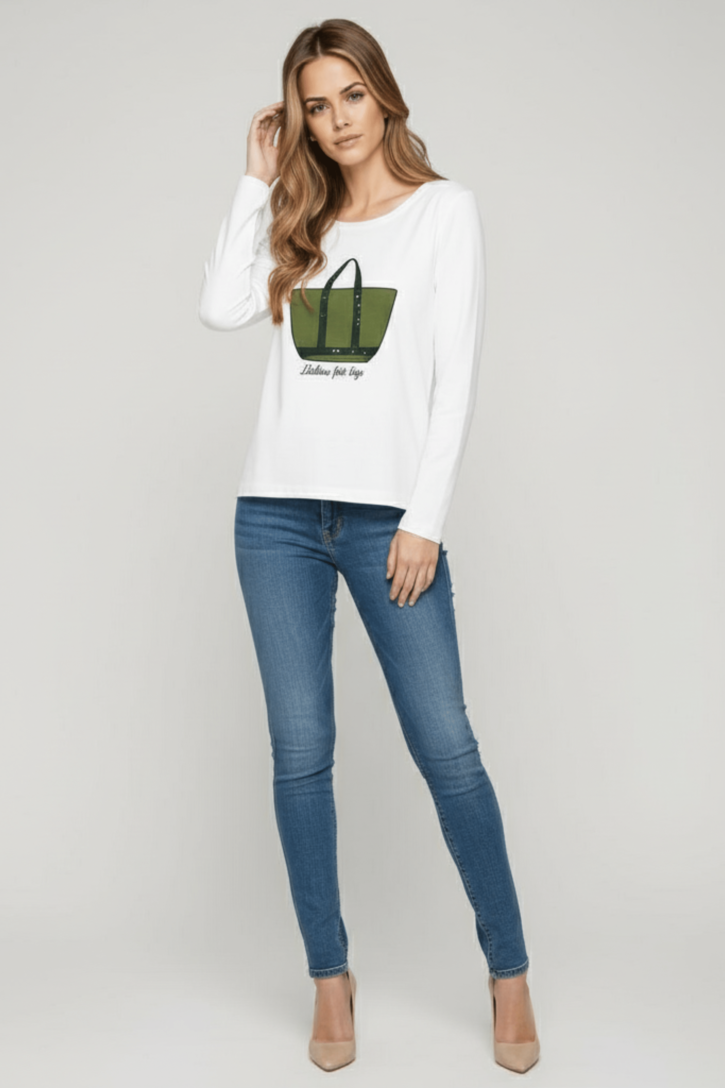 Camiseta blanca bordado bolsito verde manga larga Lolitas&L - lolitasyl.com