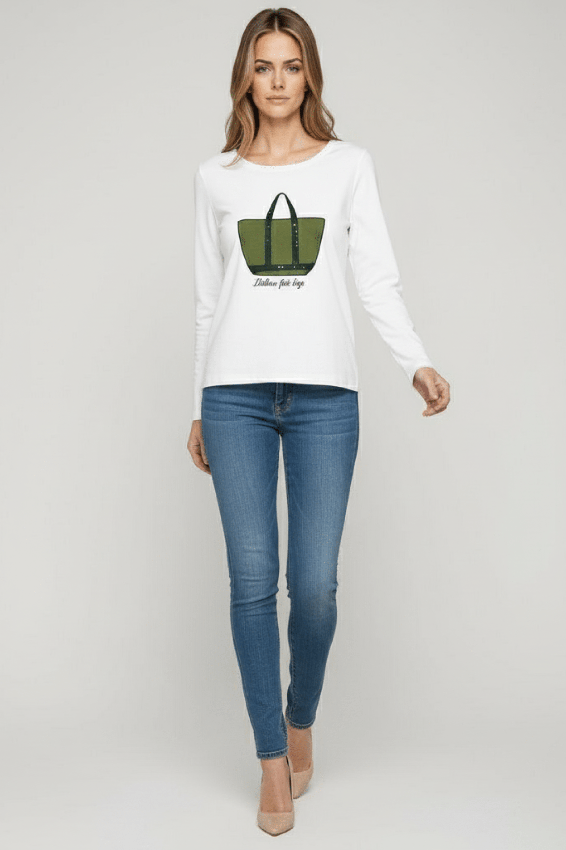 Camiseta blanca bordado bolsito verde manga larga Lolitas&L - lolitasyl.com