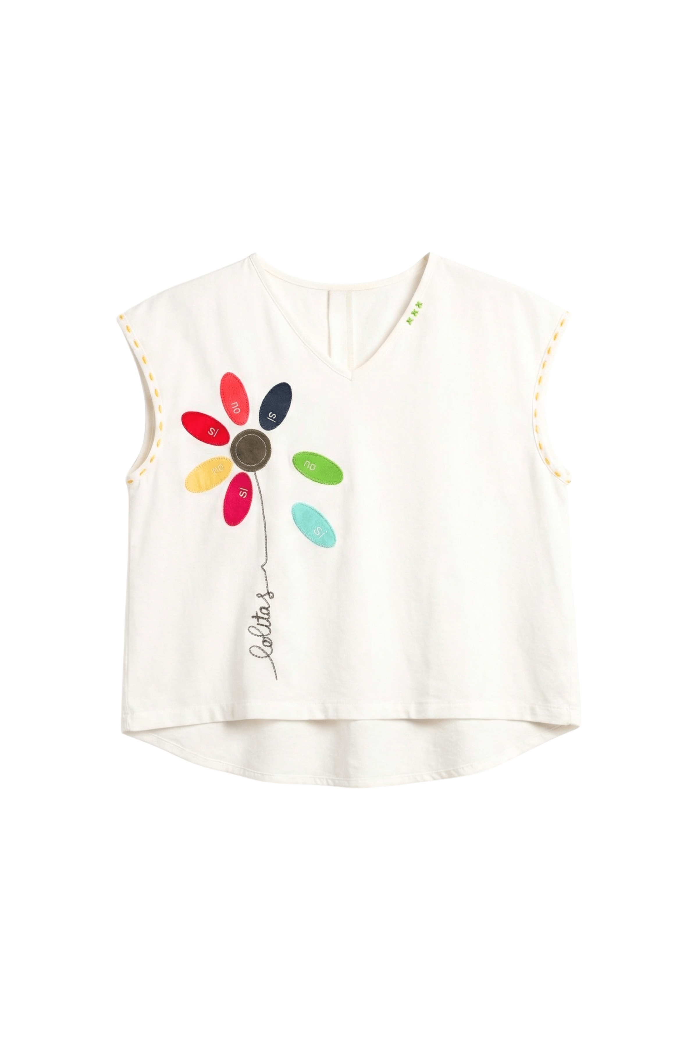 Camiseta blanca bordado flor multicolor si no Lolitas&L - lolitasyl.com