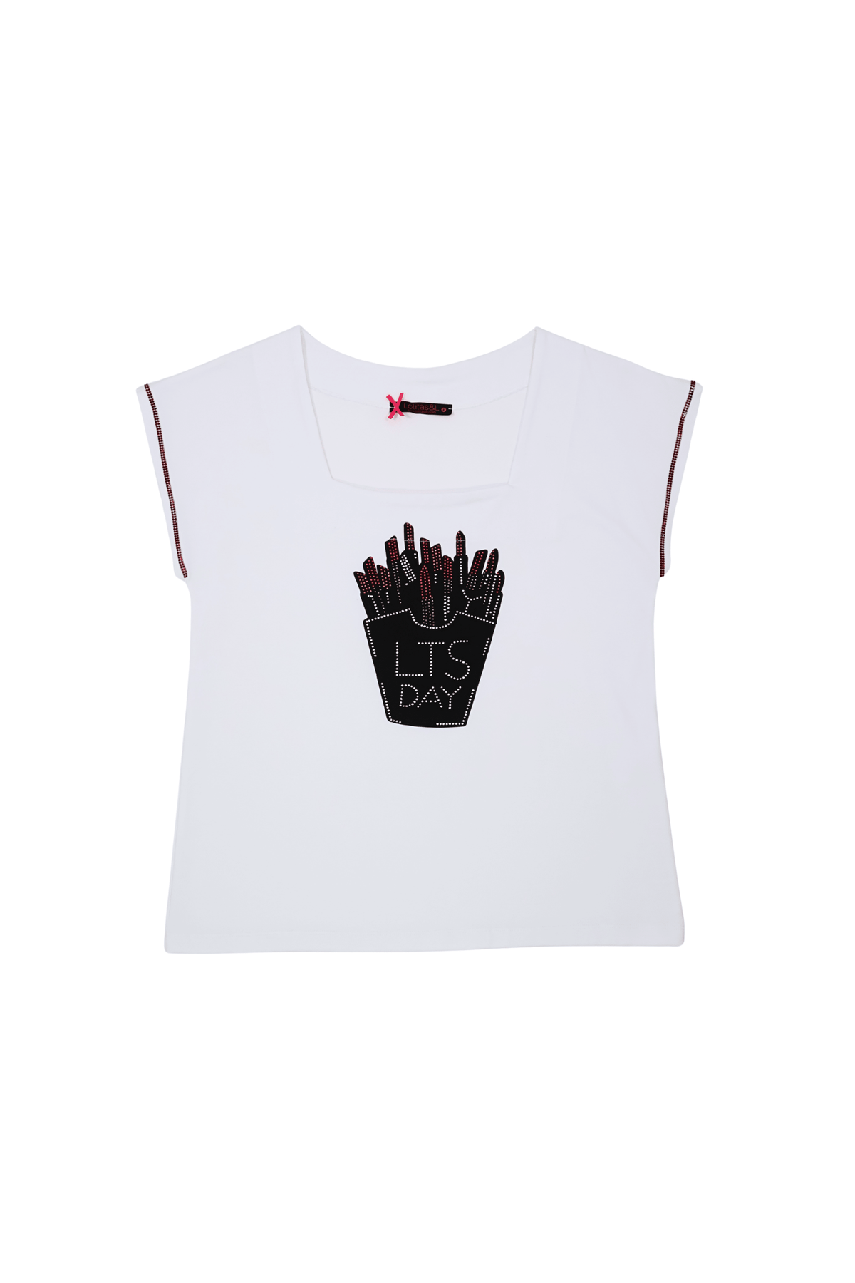 Camiseta blanca bordado lts day escote cuadrado sin mangas Lolitas&L - lolitasyl.com