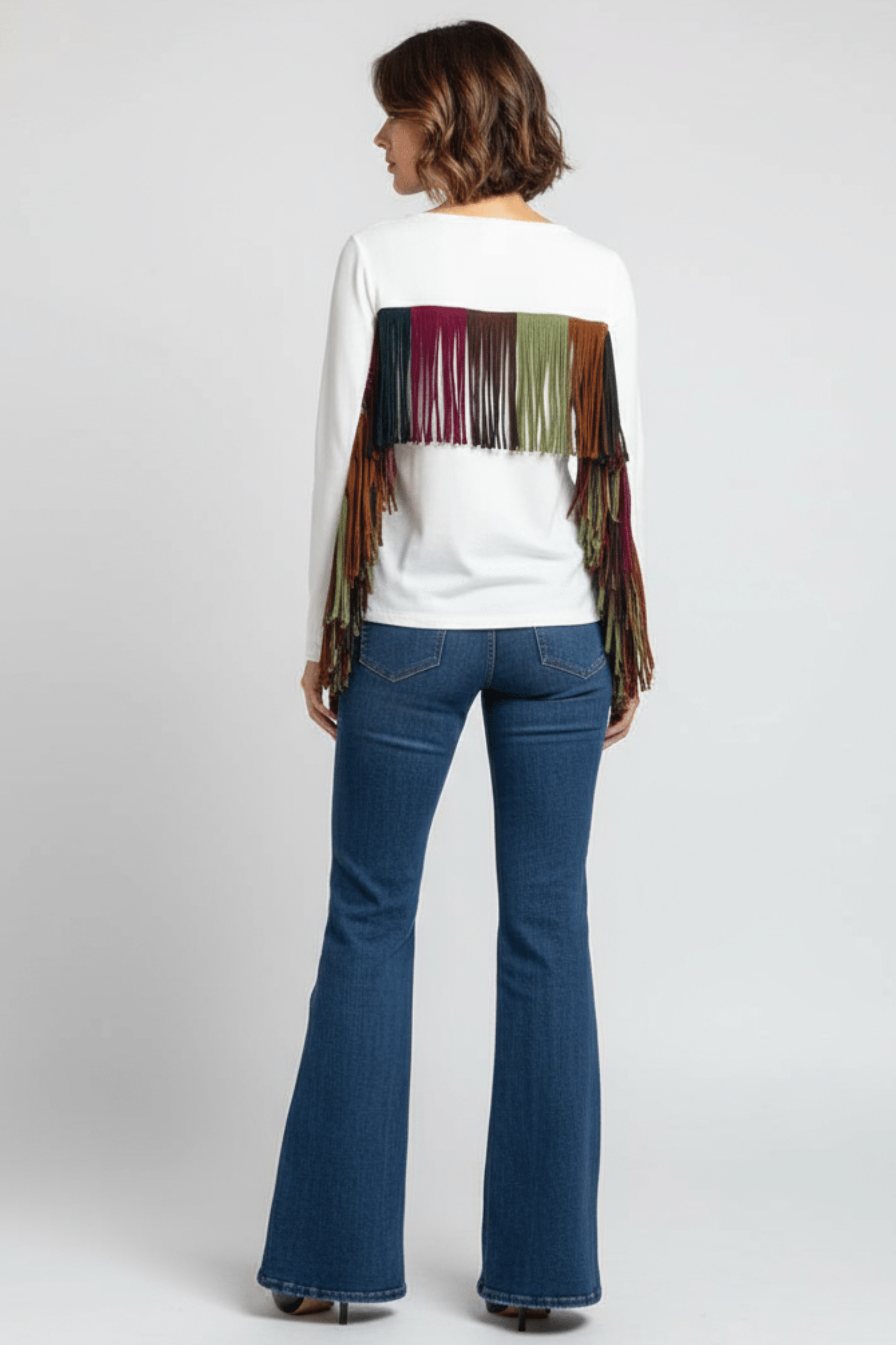 Camiseta blanca con flecos en espalda manga larga Lolitas&L - lolitasyl.com