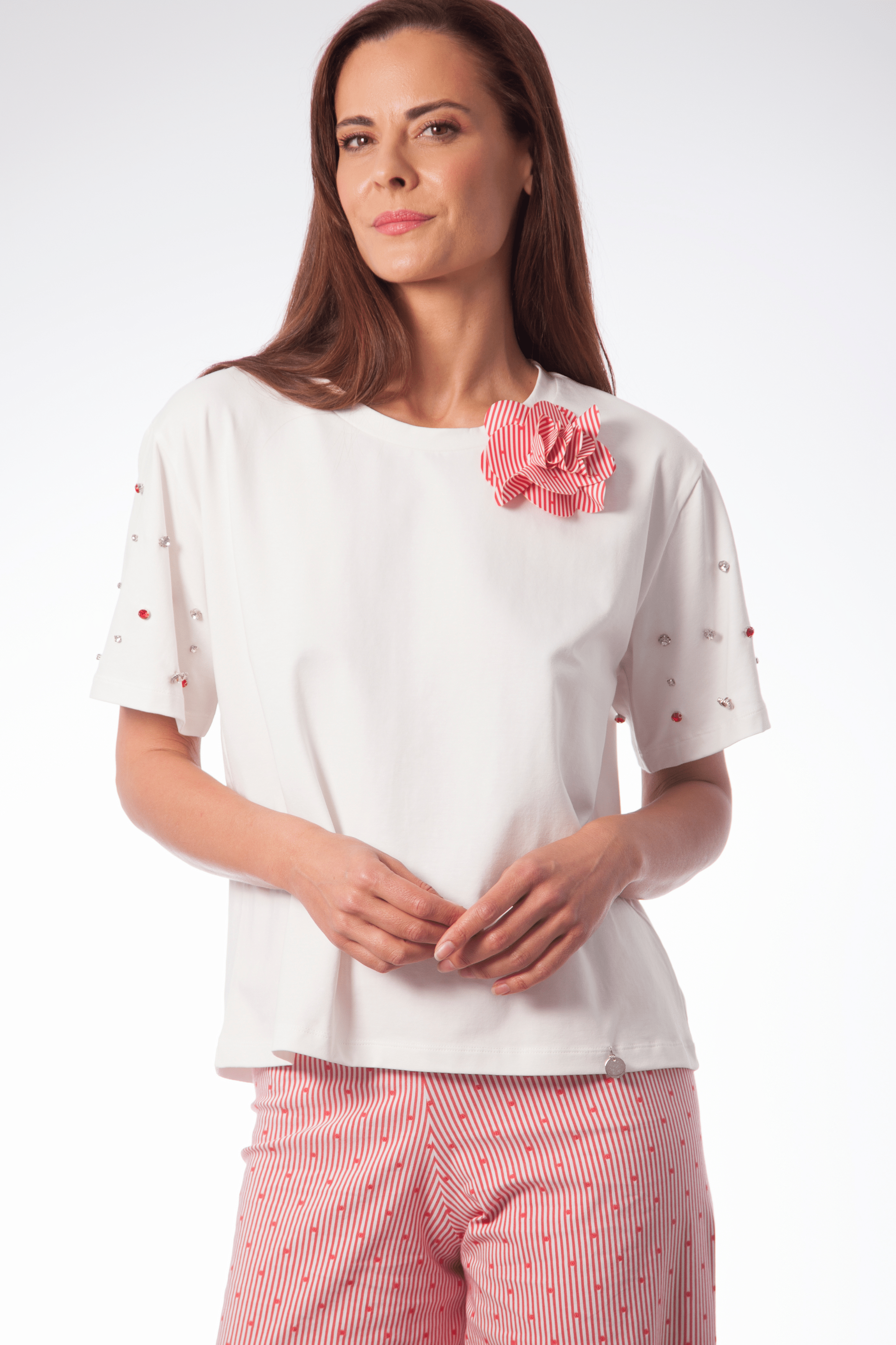 Camiseta blanca con flor y strass rosa Lolitas&L - lolitasyl.com