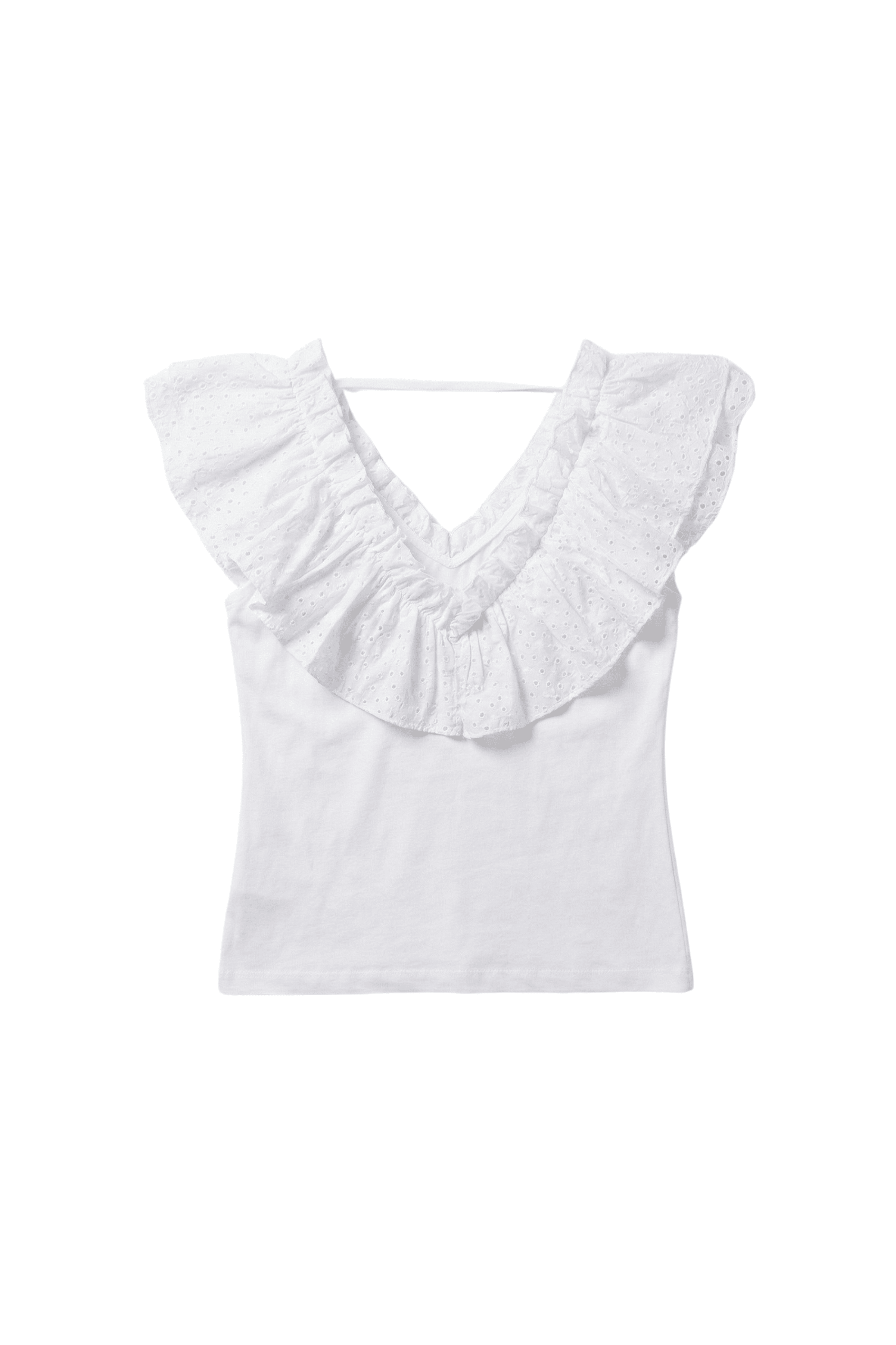 Camiseta blanca con volante bordado ingles en escote Lolitas&L - lolitasyl.com