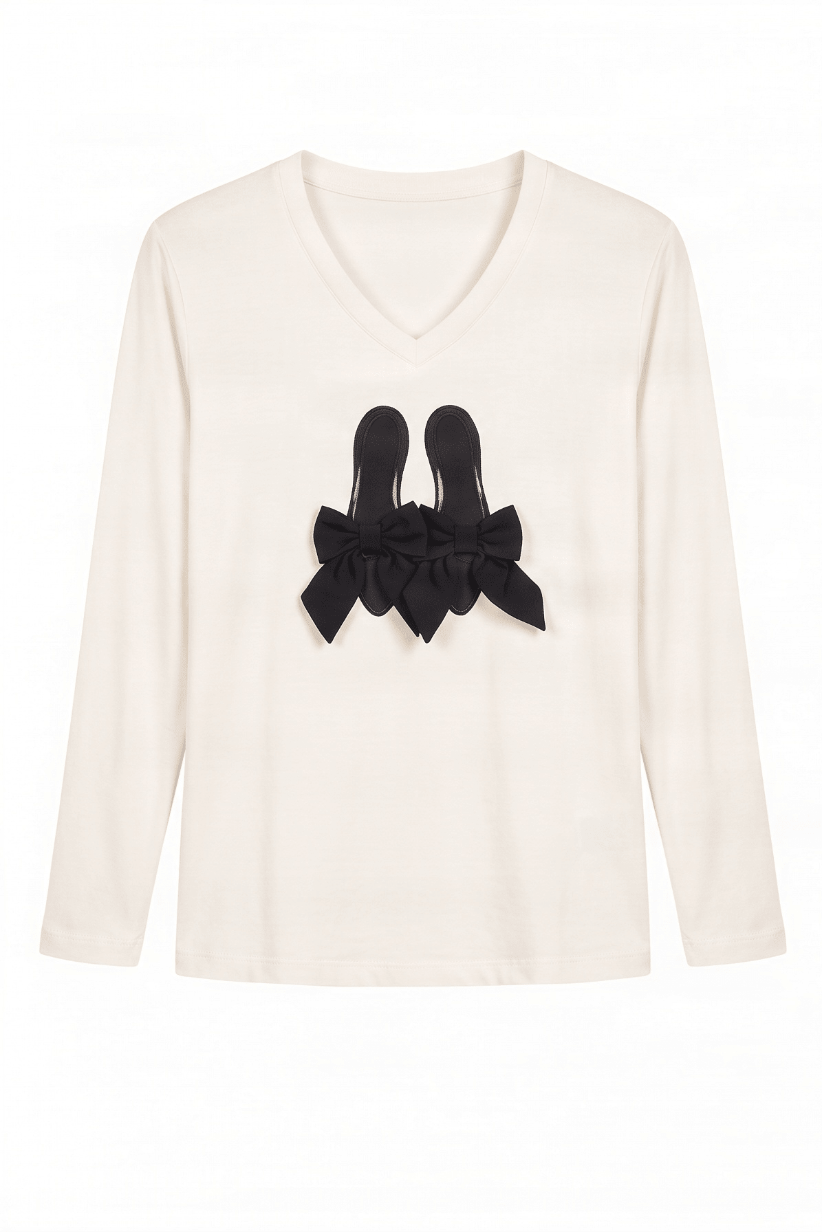 Camiseta blanca con zapatillas bordadas y lazos manga larga Lolitas&L - lolitasyl.com