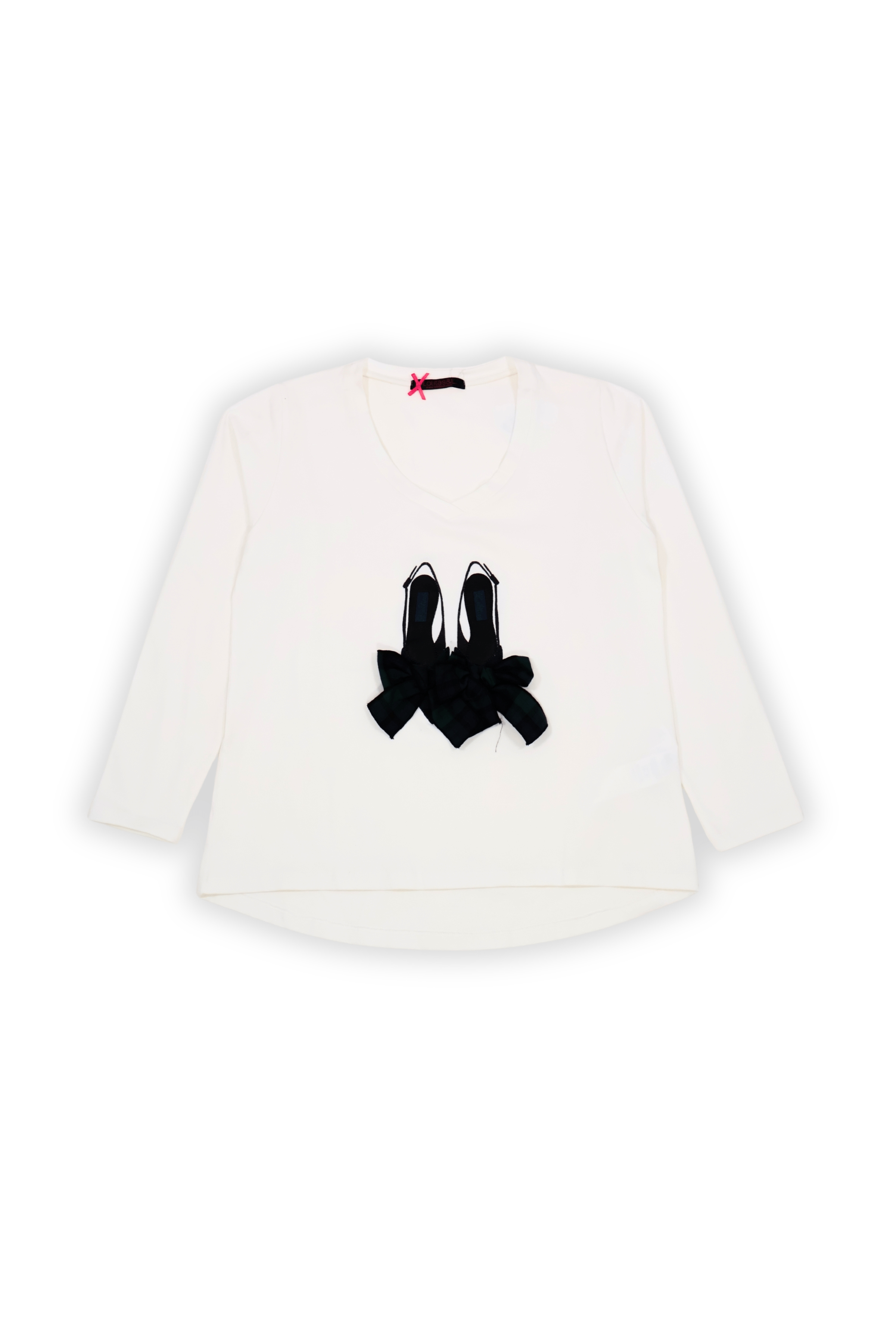 Camiseta blanca con zapatillas bordadas y lazos manga larga Lolitas&L - lolitasyl.com