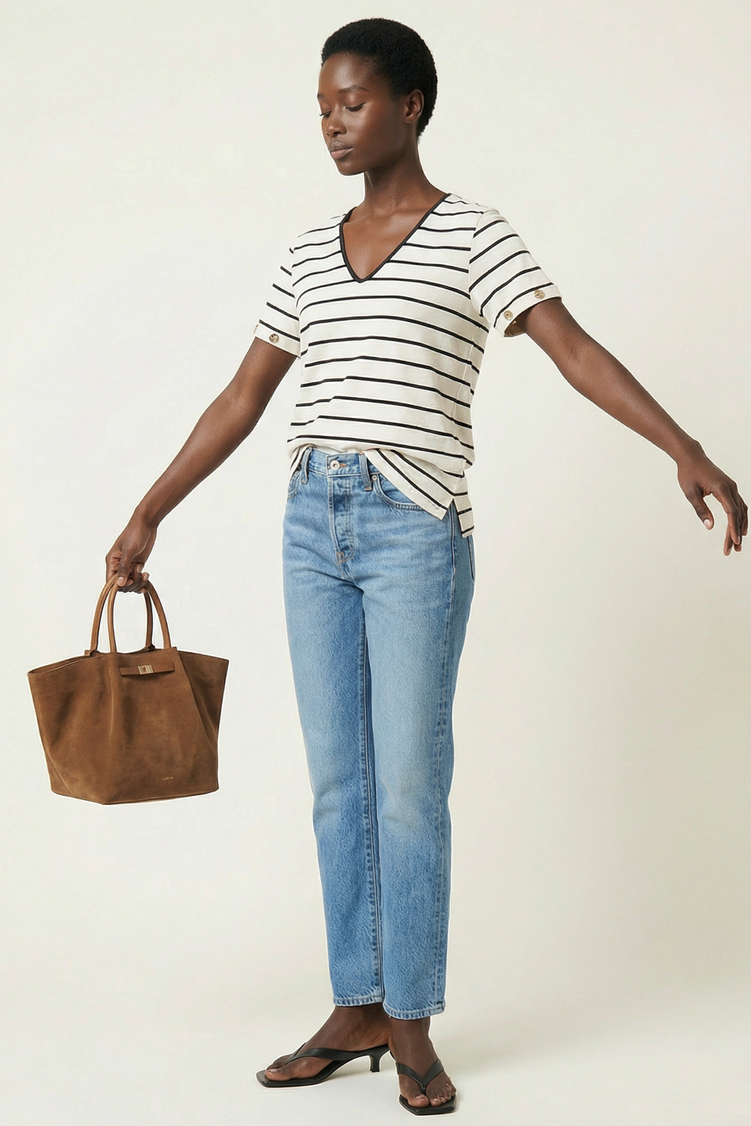 Camiseta blanca de rayas escote uve Lolitas&L