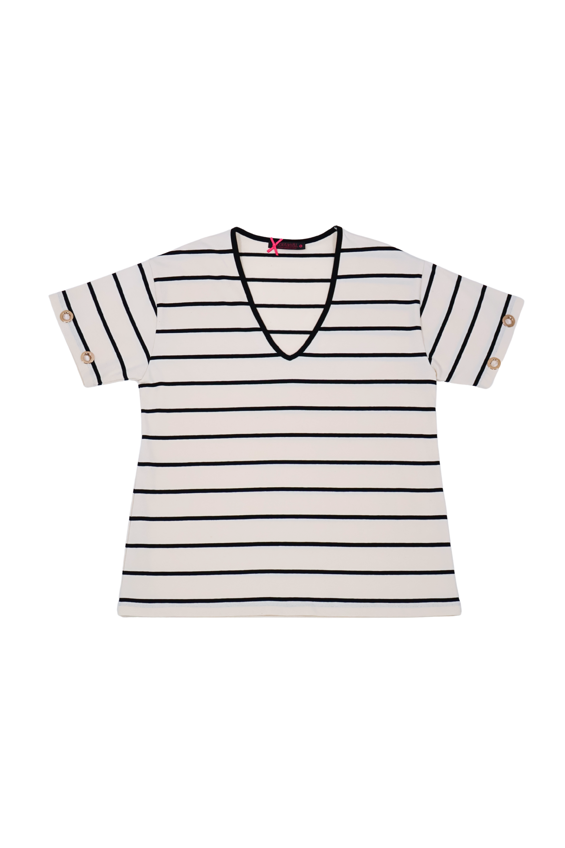 Camiseta blanca de rayas escote uve Lolitas&L