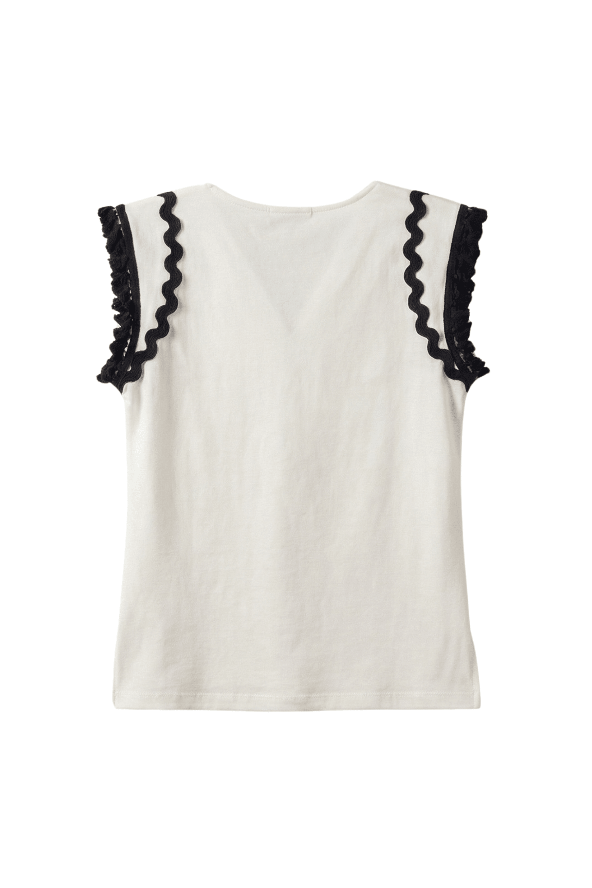 Camiseta blanca detalle en contraste de pasamaneria en mangas Lolitas&L - lolitasyl.com