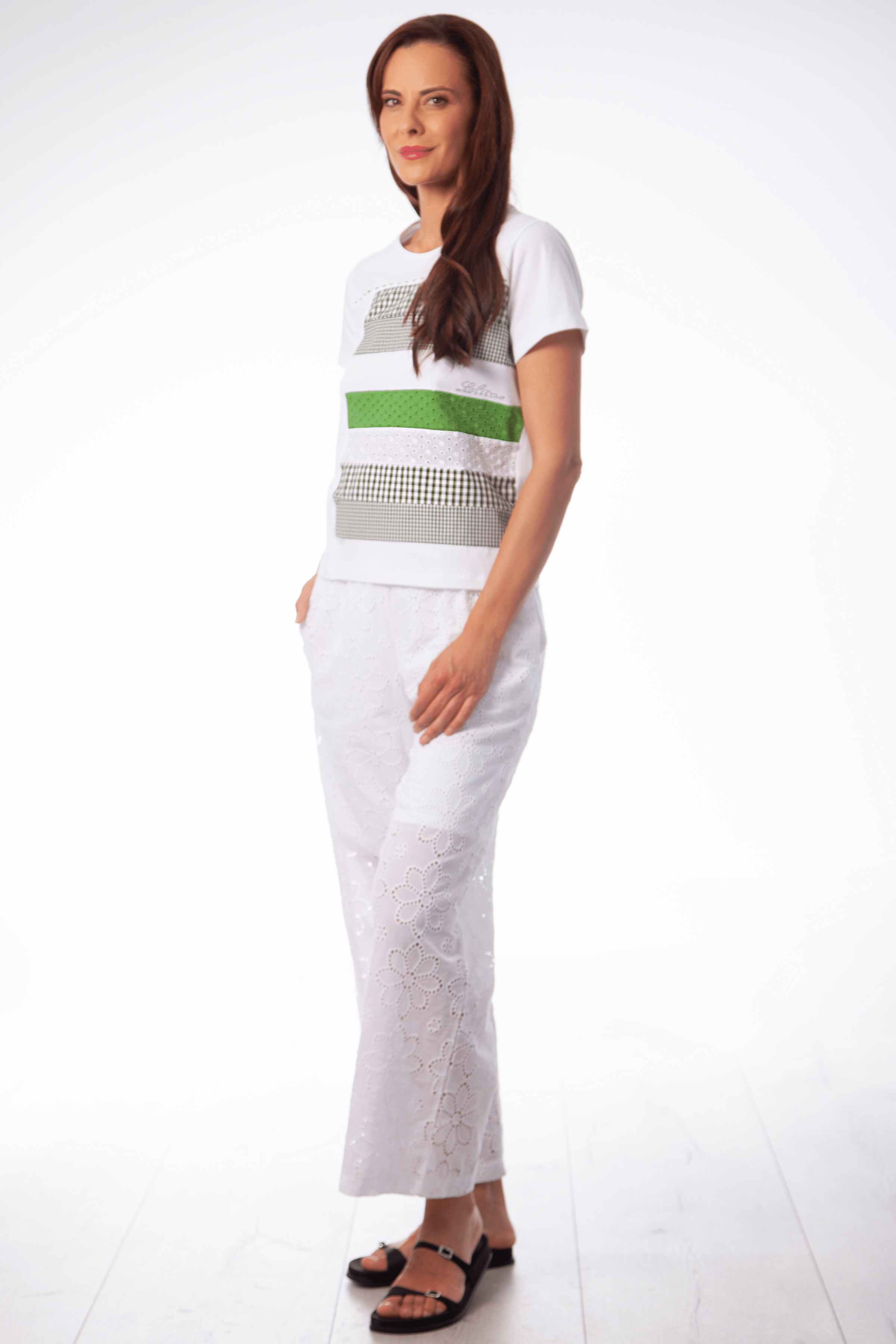 Camiseta blanca detalle patchwork manga corta Lolitas&L - lolitasyl.com