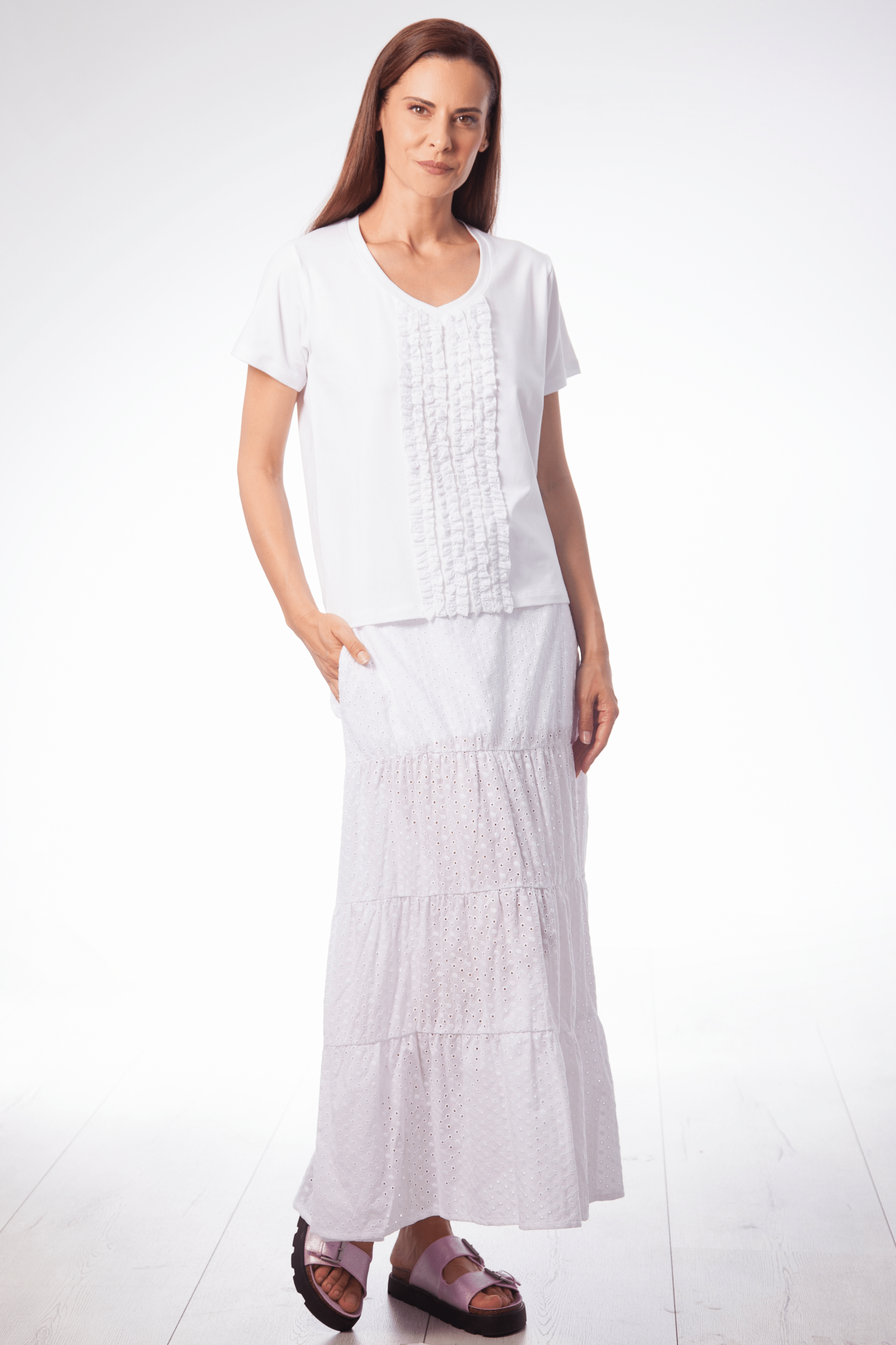 Camiseta blanca detalle plisado manga corta Lolitas&L - lolitasyl.com