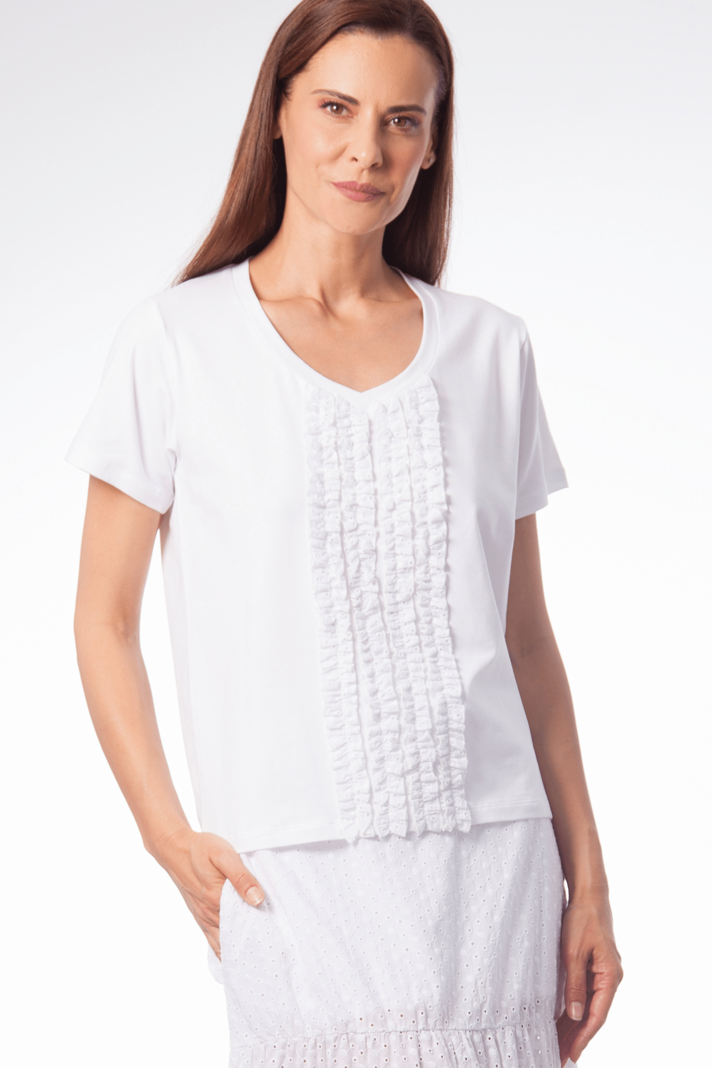 Camiseta blanca detalle plisado manga corta Lolitas&L - lolitasyl.com