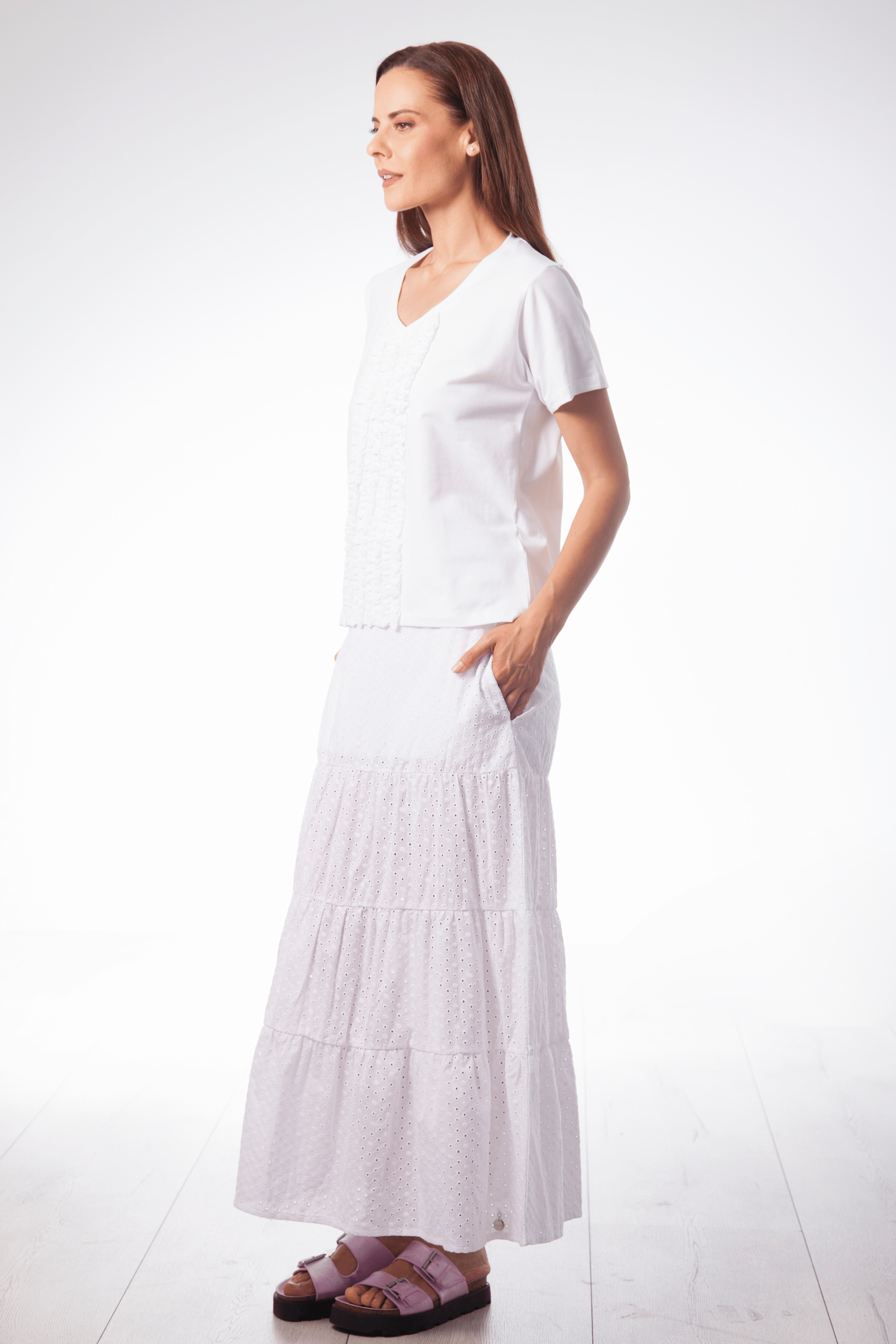 Camiseta blanca detalle plisado manga corta Lolitas&L - lolitasyl.com