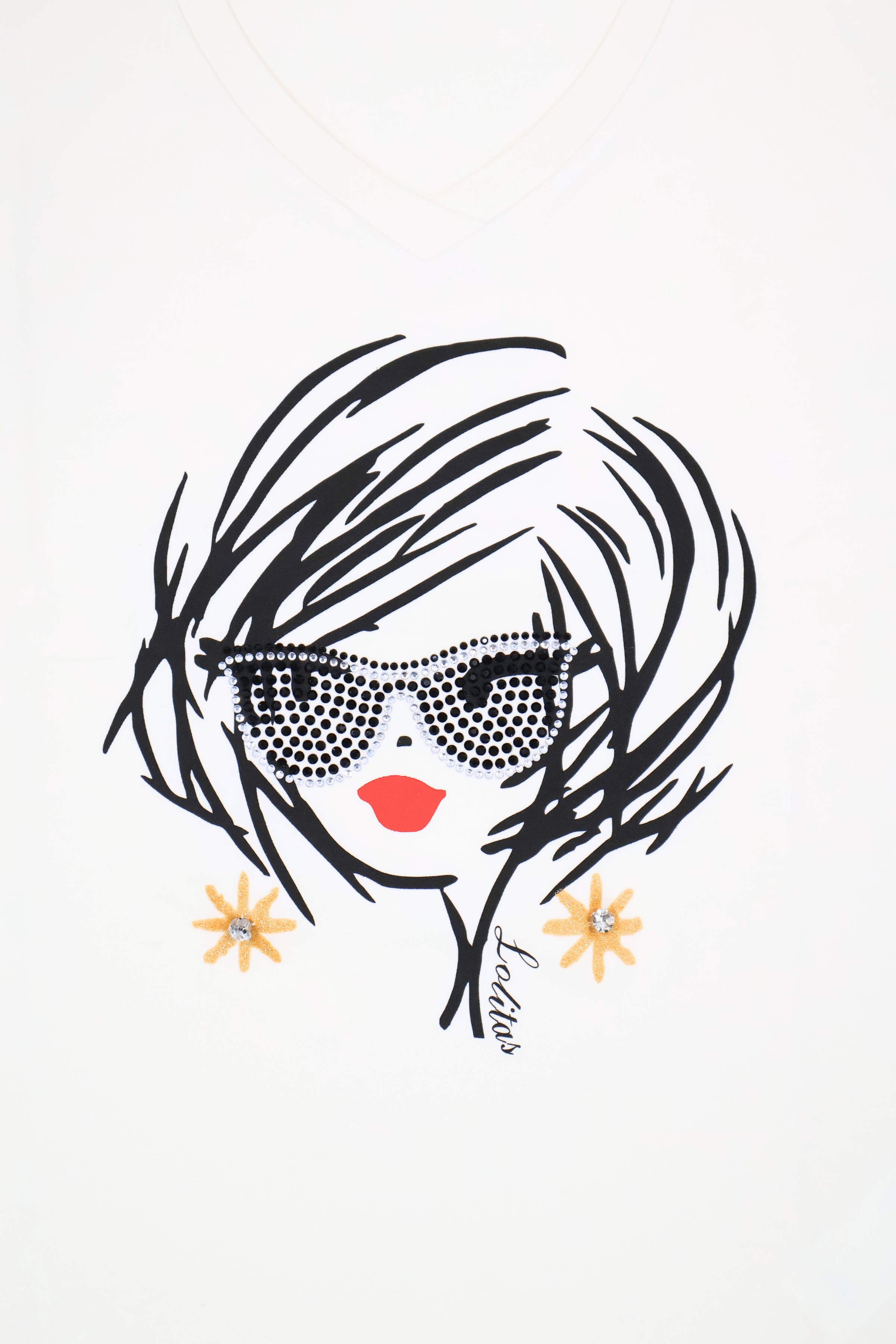 Camiseta blanca estampado cara con gafas manga larga Lolitas&L - lolitasyl.com