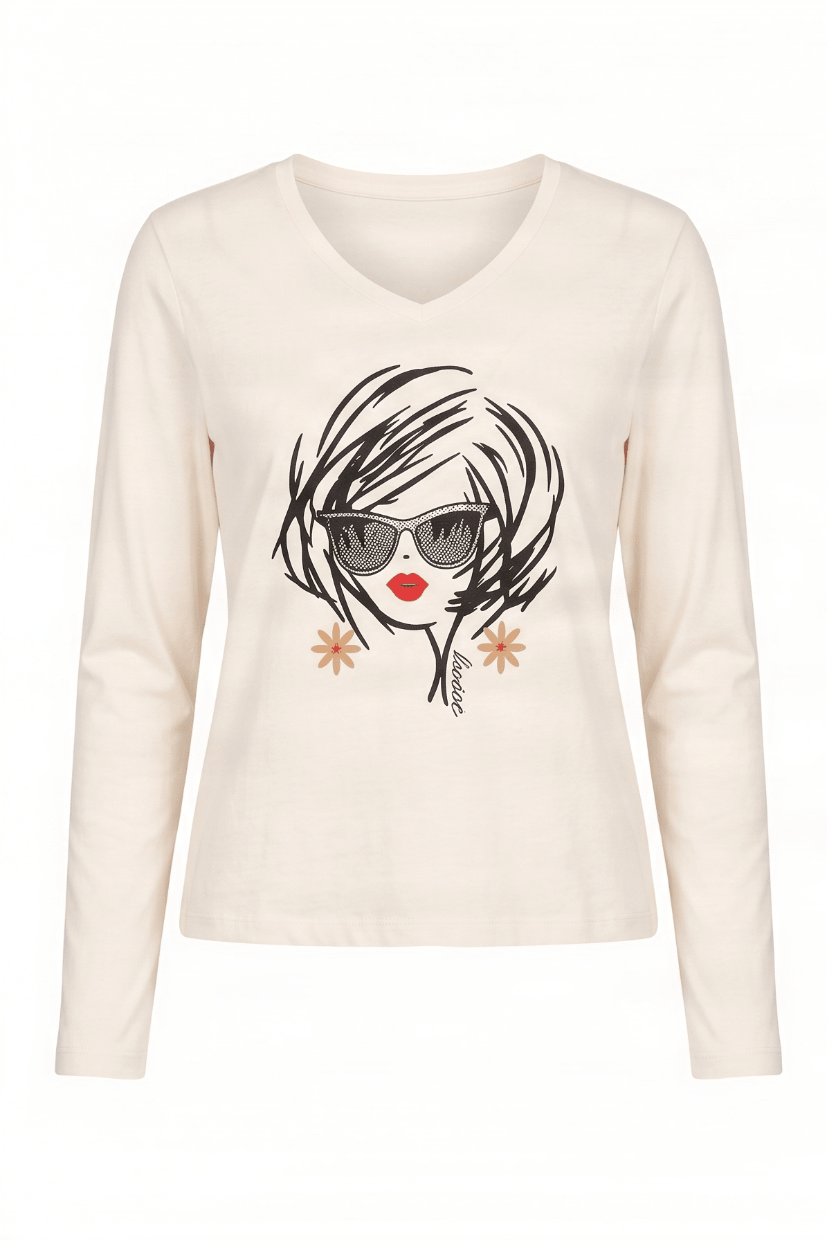 Camiseta blanca estampado cara con gafas manga larga Lolitas&L - lolitasyl.com