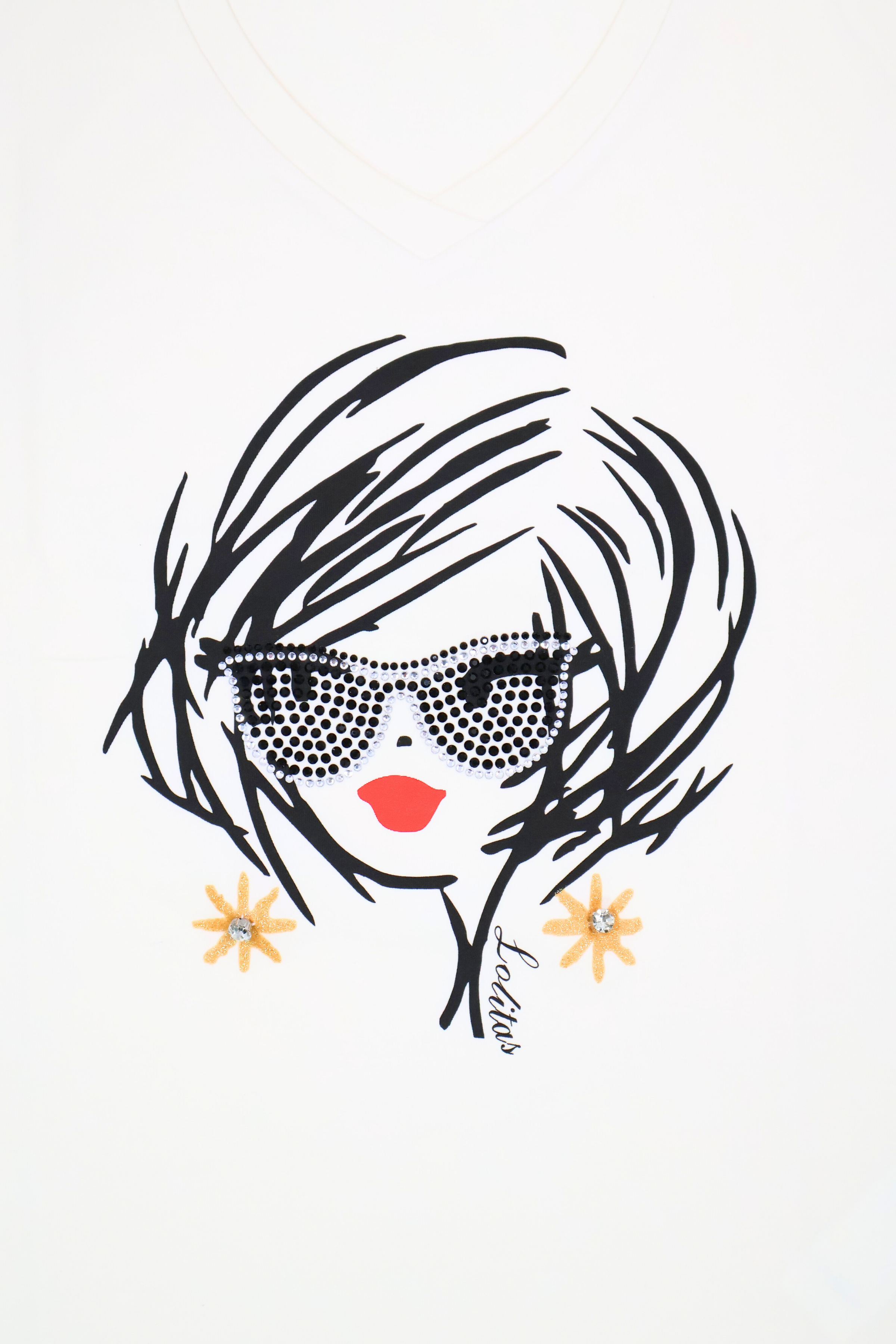 Camiseta blanca estampado cara con gafas manga larga Lolitas&L