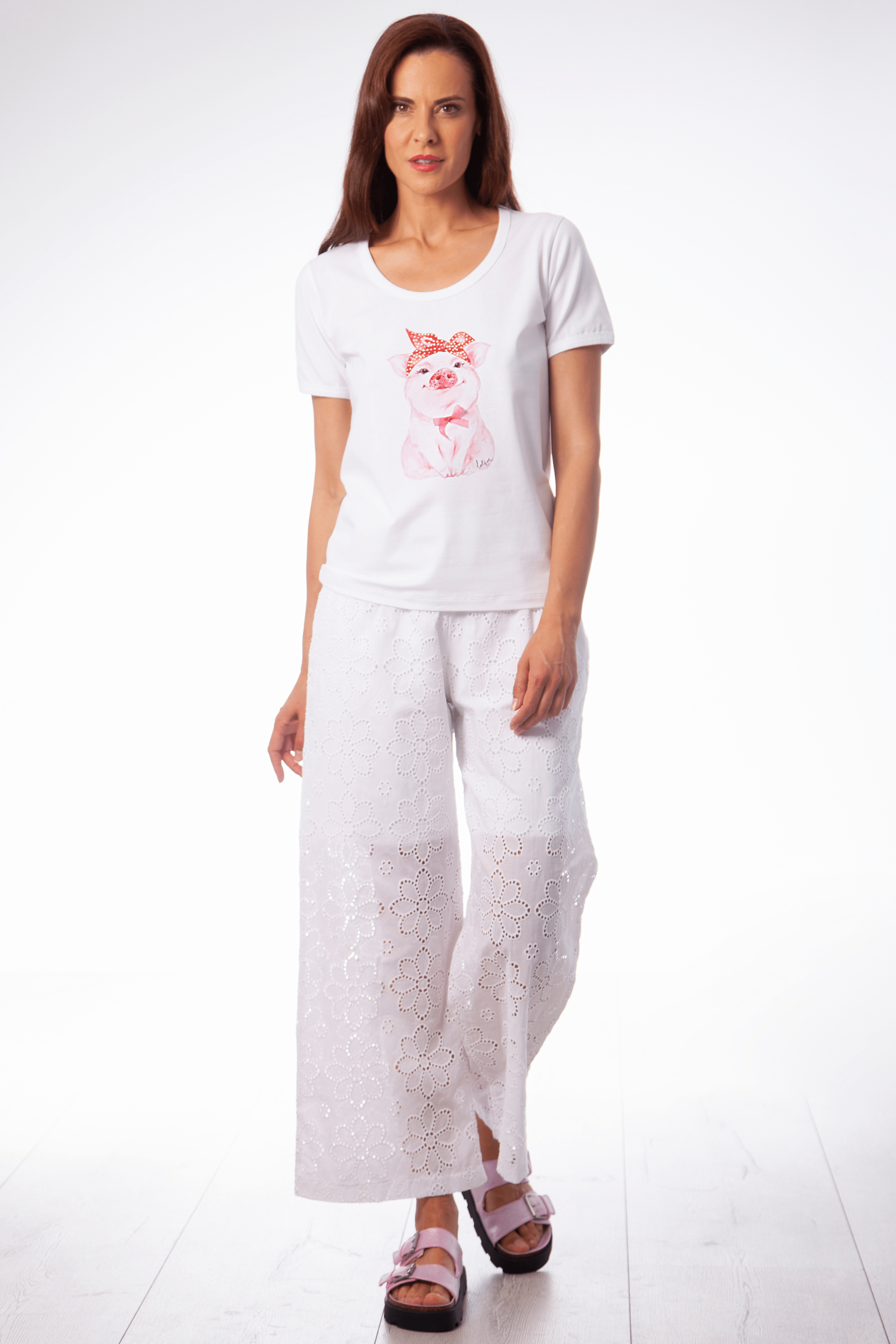 Camiseta blanca estampado cerdito manga corta Lolitas&L - lolitasyl.com