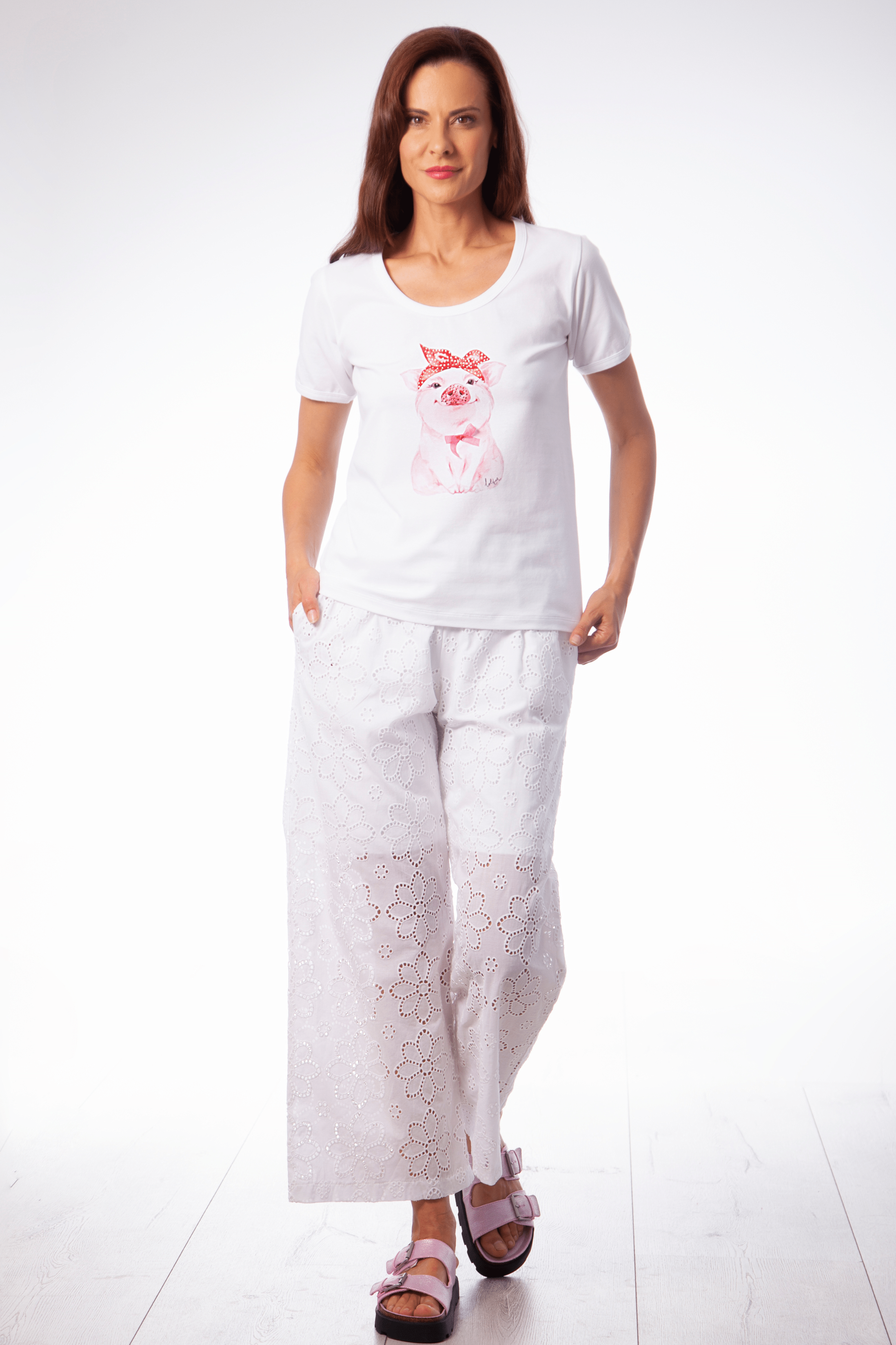 Camiseta blanca estampado cerdito manga corta Lolitas&L - lolitasyl.com